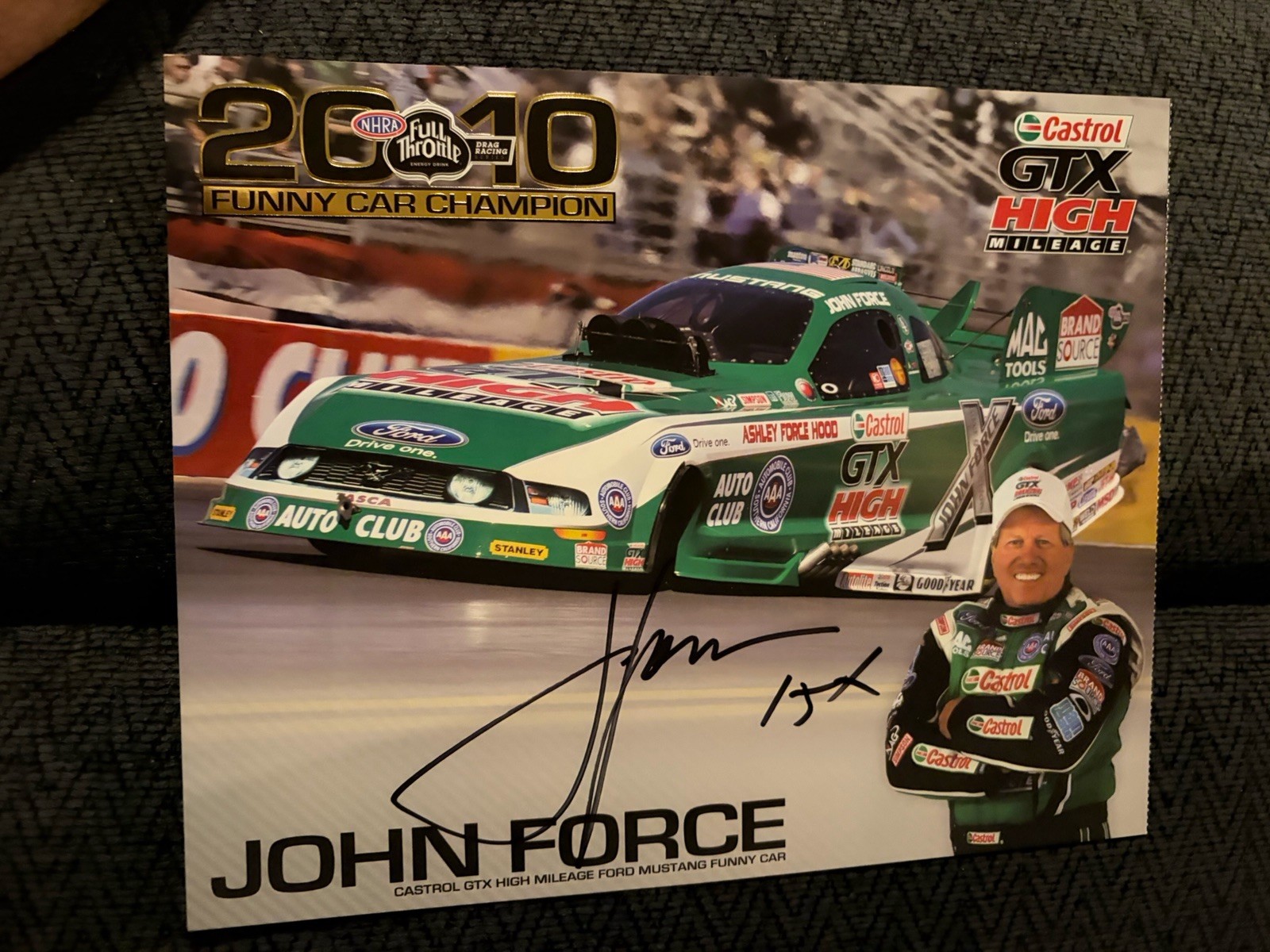 John Force Signed Promo Card Funny Car Nhra Photo Autographed