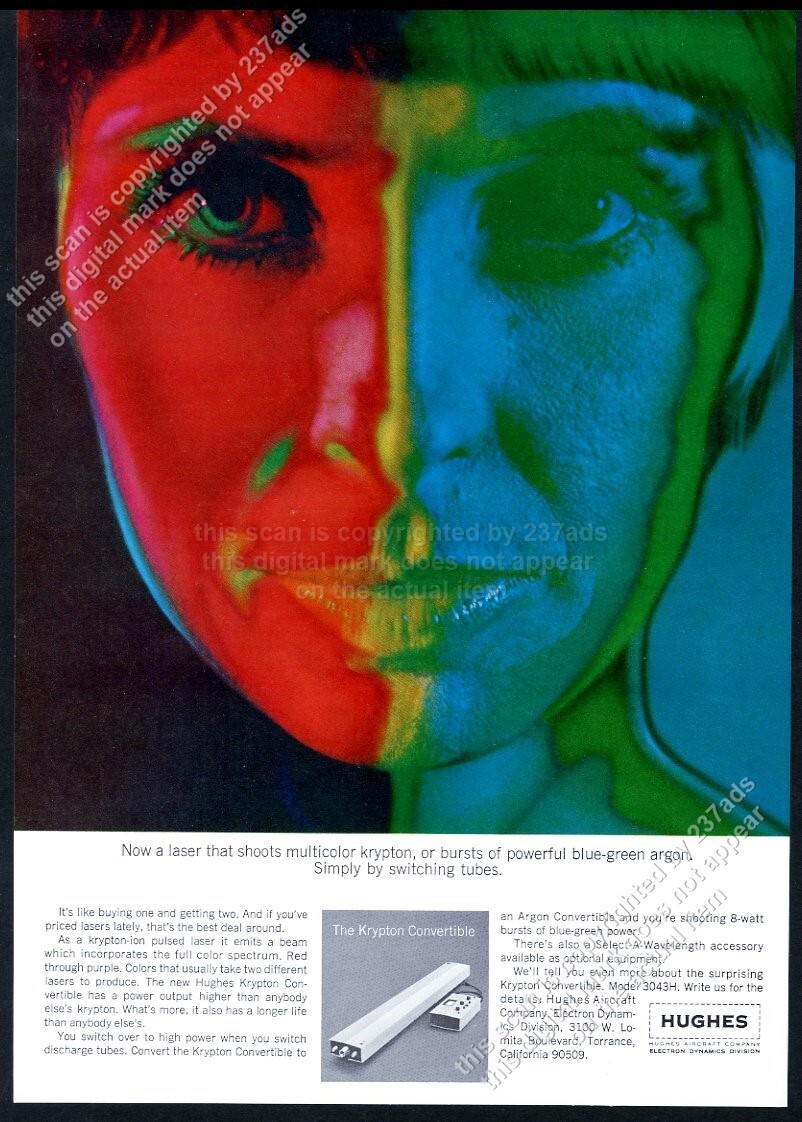 1967 psychedelic color woman photo Hughes krypton convertible laser vtg print ad