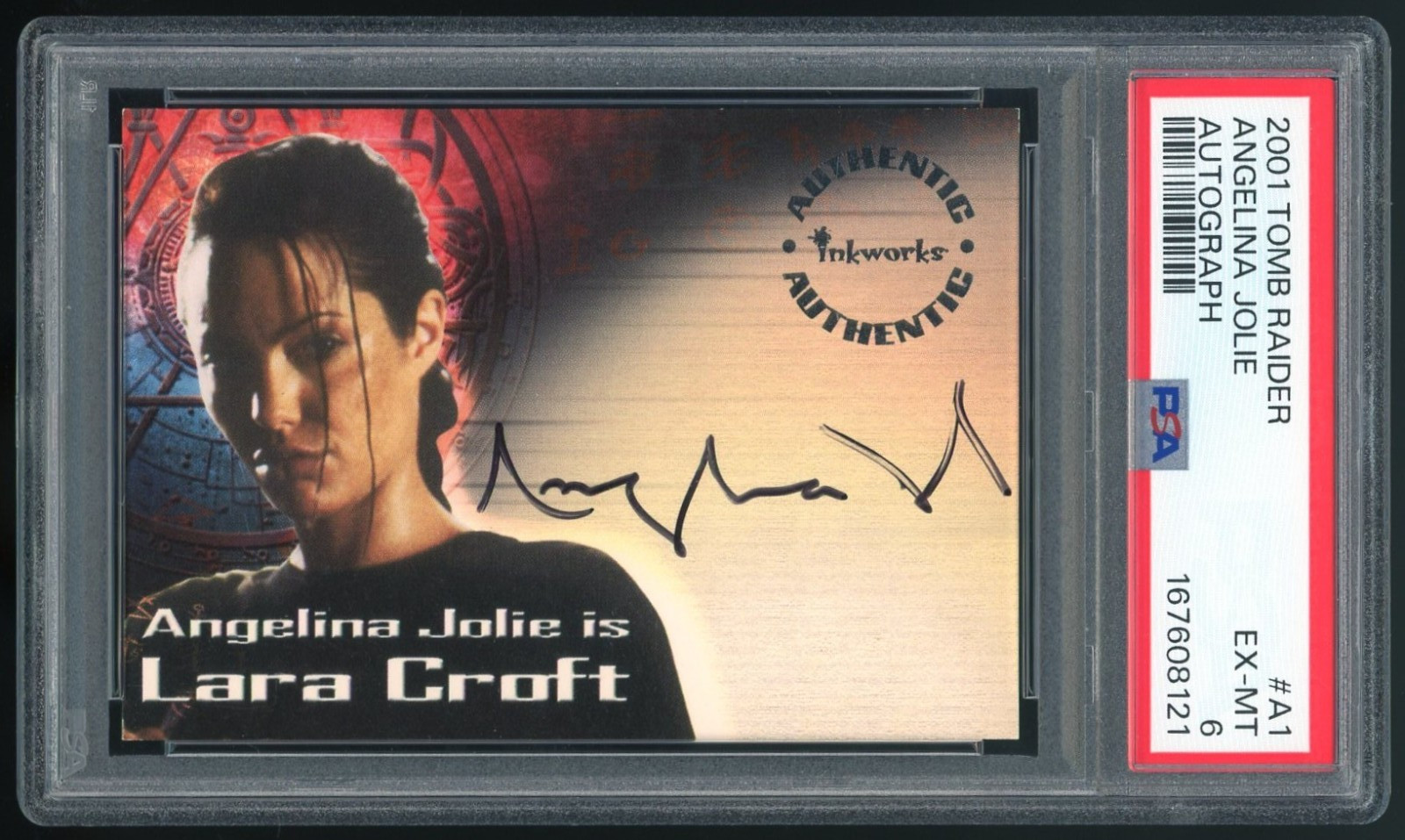 ANGELINA JOLIE AS LARA CROFT 2001 INKWORKS TOMB RAIDER AUTHENTIC AUTO PSA 6 #A1