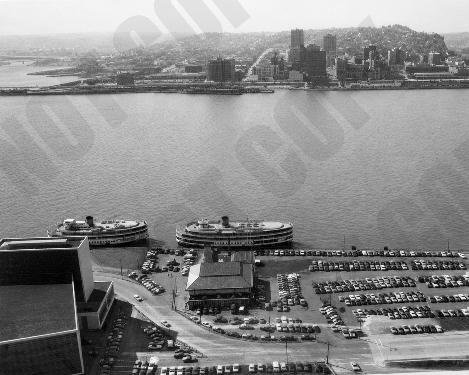 1950s Aerial Bob-Lo Boats SS Columbia SS Ste Claire Docked in Detroit 8x10 Photo