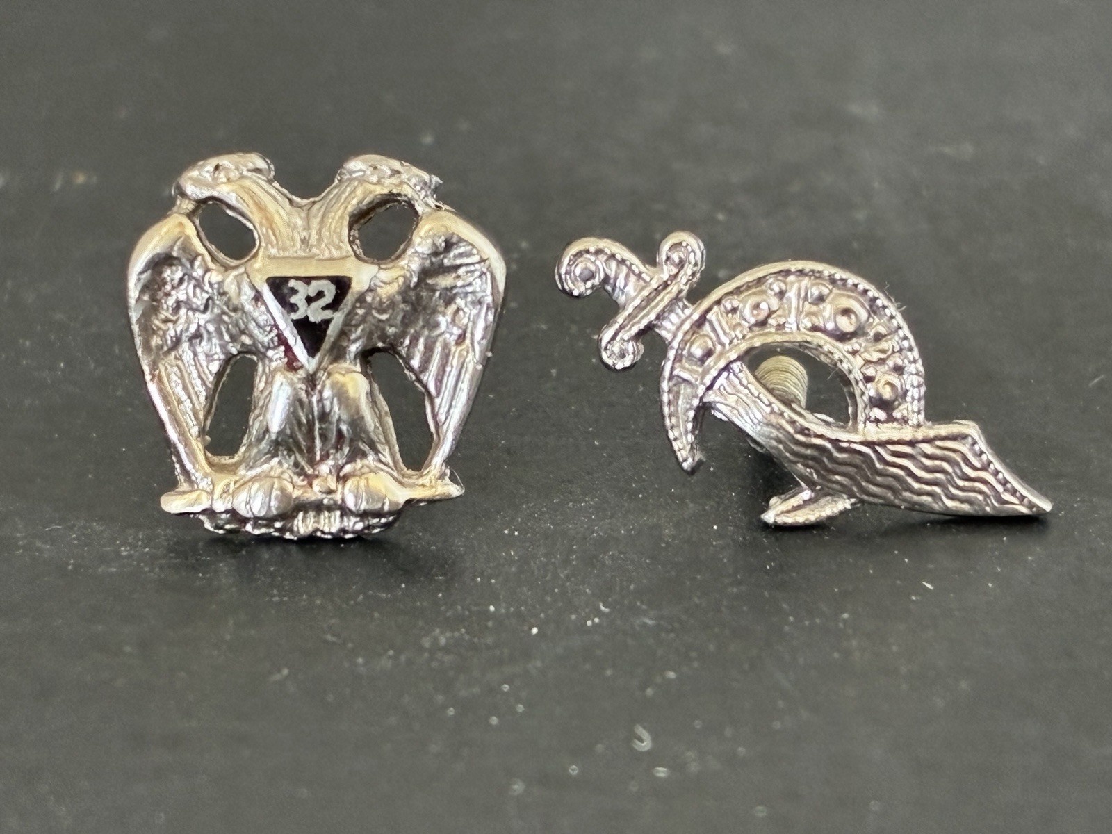 14k White Gold Scottish Rite 32nd Degree Tie Tack & Shriners Screw Back Pin 1.3g