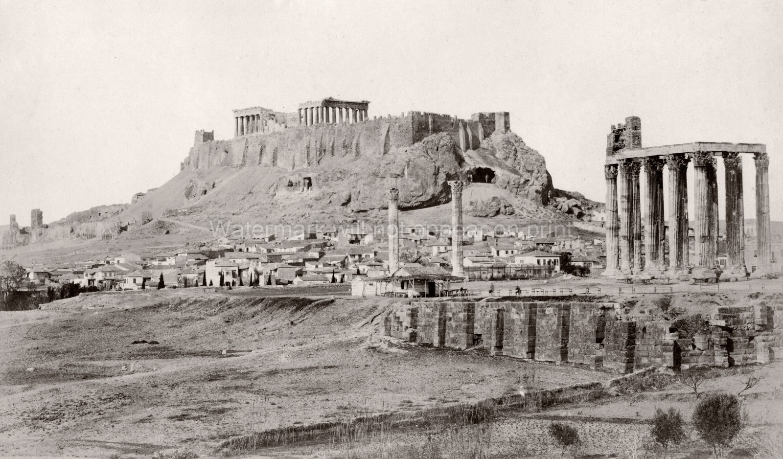 Athens Greece Acropolis Temple Jupiter Parthenon Ruins Vtg. Photo 19thC.
