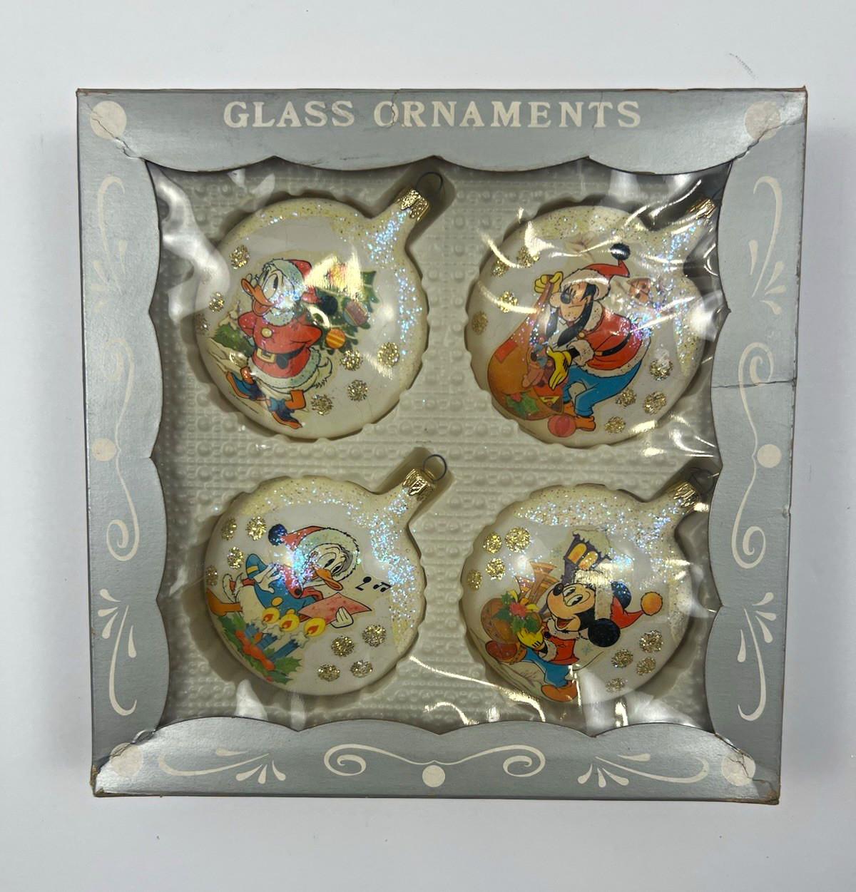 Vintage Kurt Adler Disney Glass Christmas Ornaments Mickey Donald Original Box