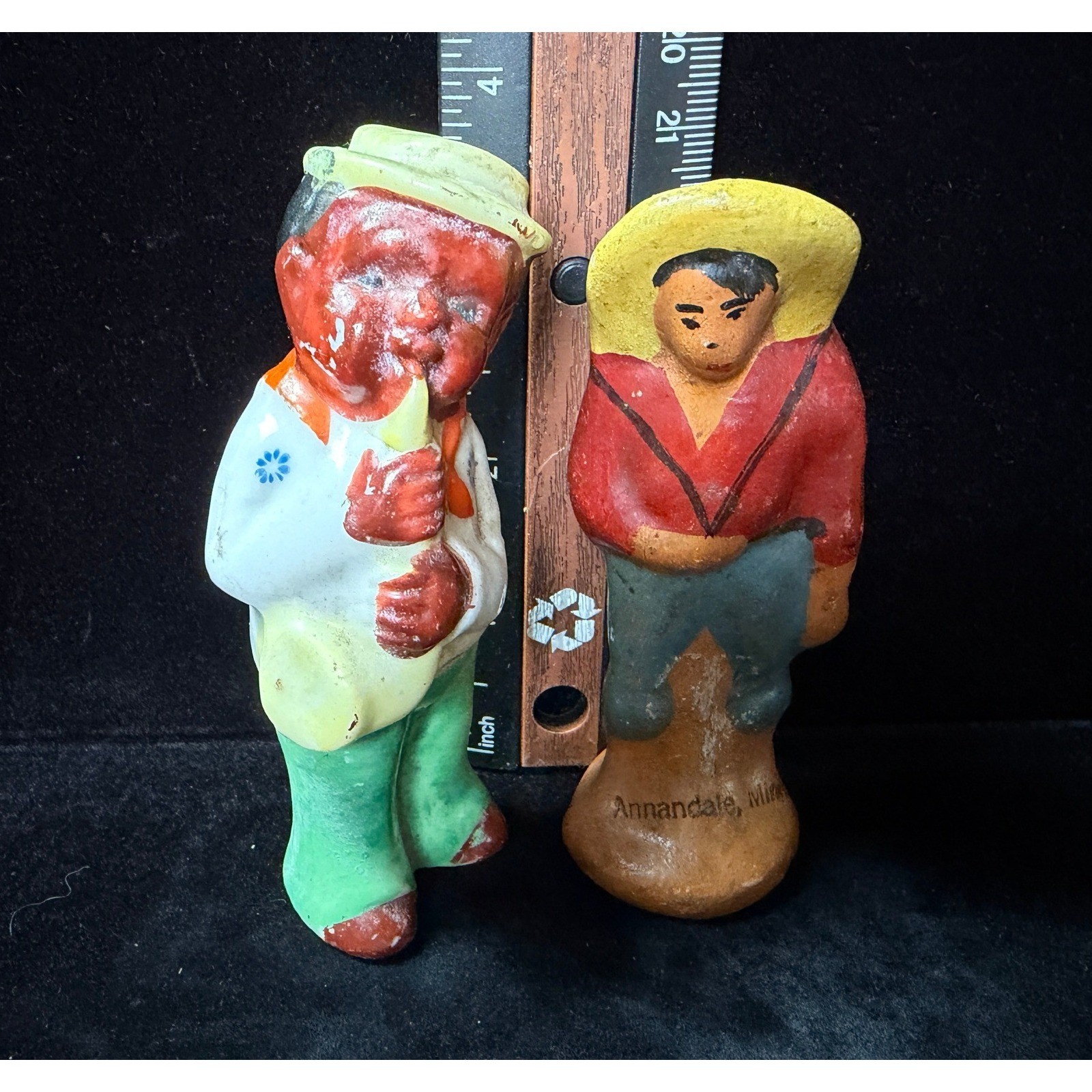 Vintage Hand Painted Figurines Made in Japan Musician & Annandale Minn Traveler