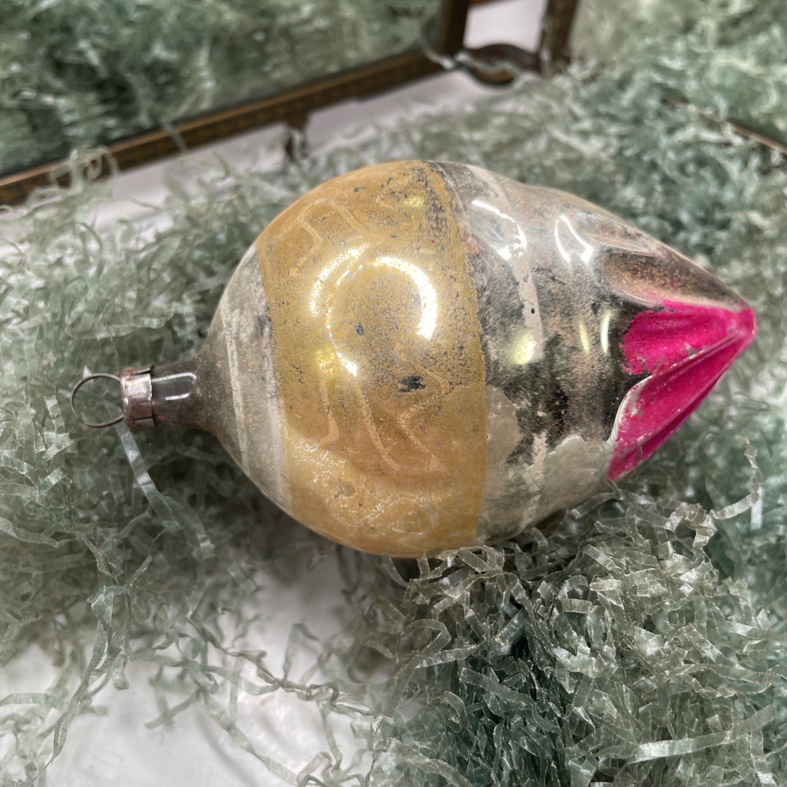 Antique German Pink Blown Mercury Glass Hot Air Balloon Christmas Ornament 4\'\'