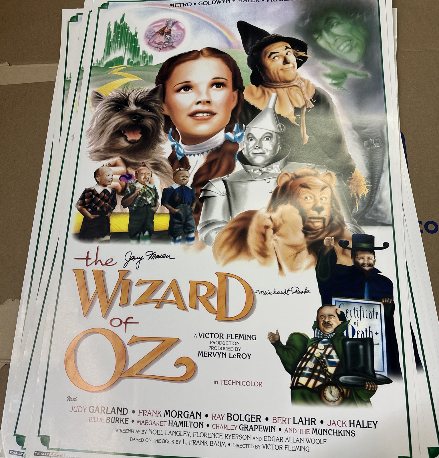 Wizard of Oz Signed Movie Poster 24x36 2x Munchkins Autograph Slight Water Damag