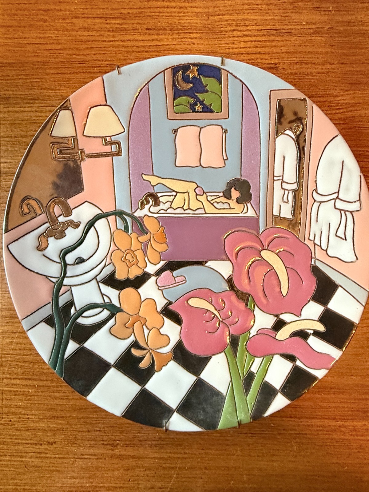 VTG Judy Miller Woman in Tub Decorative Pottery Plate 10 7/8