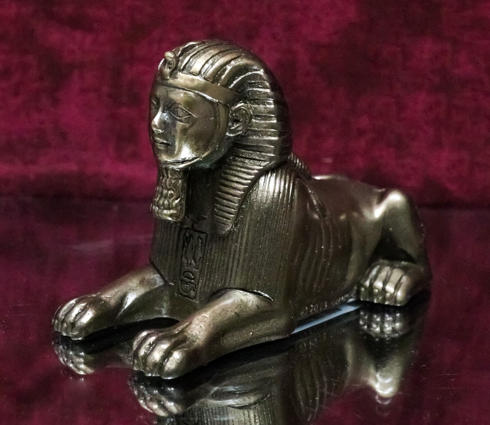 Small Bronze Metal Colored Egyptian Style Sphinx Figurine Statue