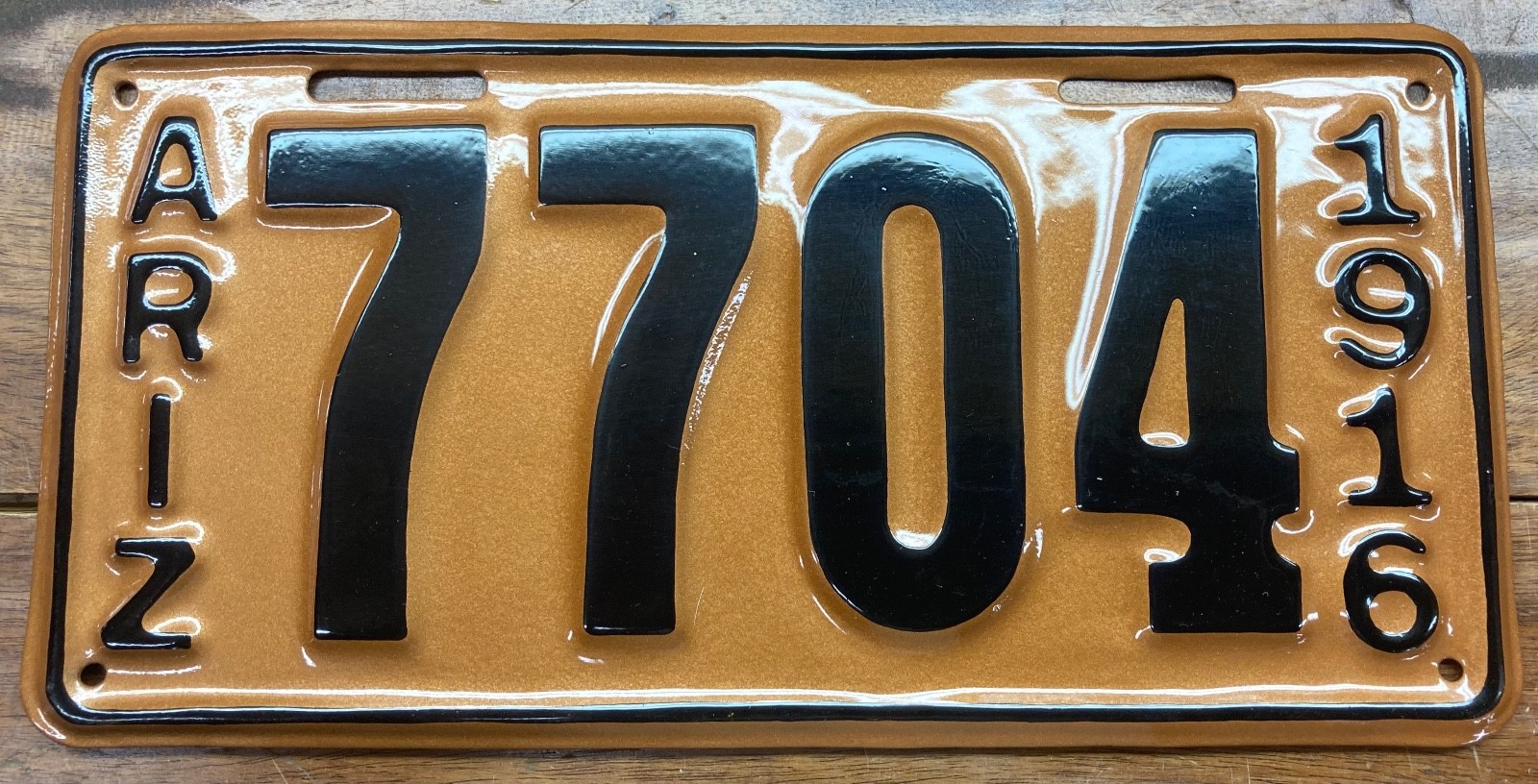 VERY BEAUTIFULLY RESTORED, FAIRLY RARE  1916 ARIZONA 4 DIGIT LICENSE PLATE, 7704