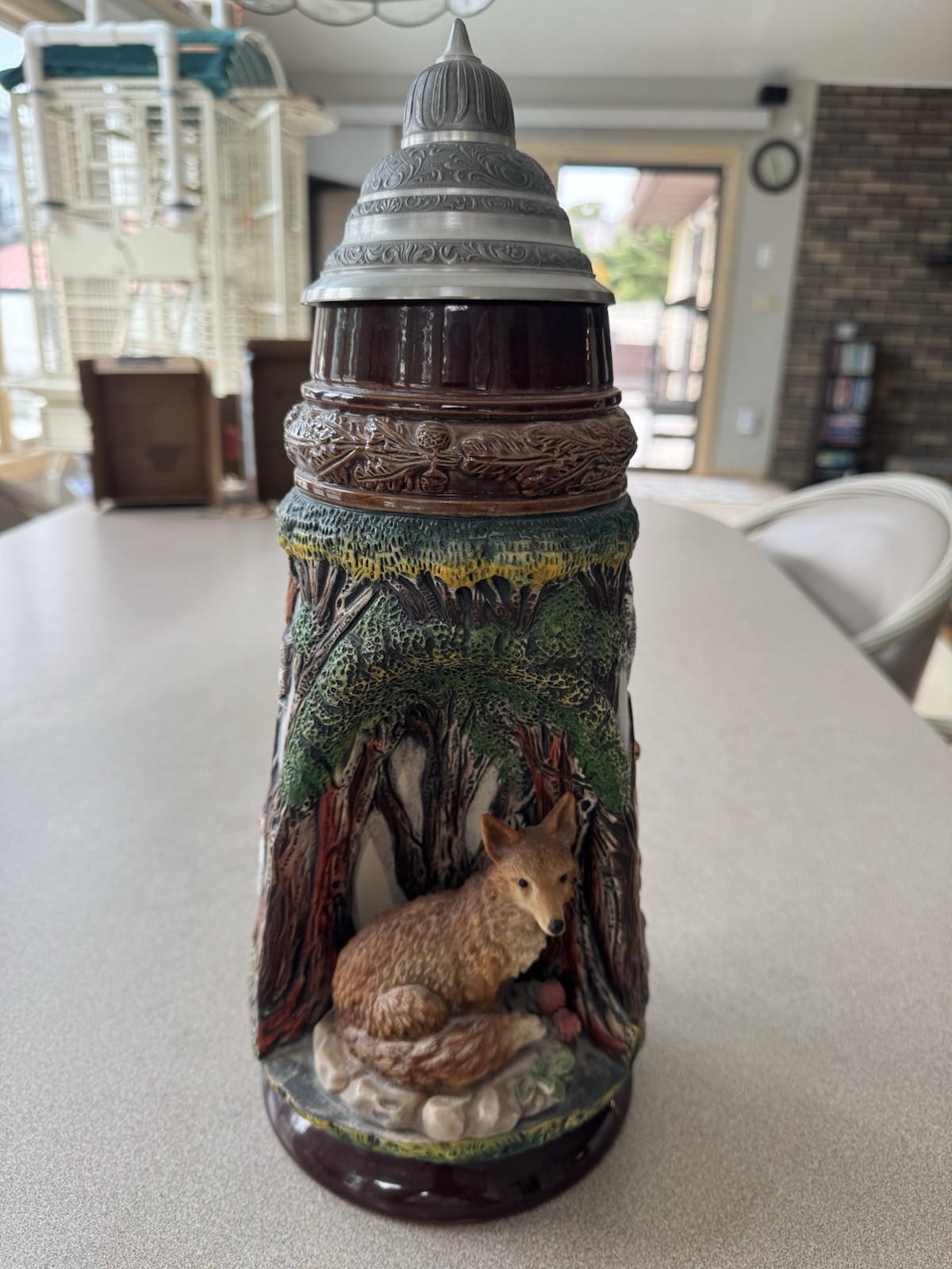 King German Beer Stein Wildlife Giantstein Fox 2 liter Tankard Beer Mug. 