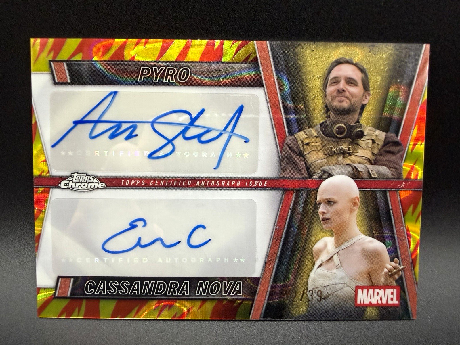 Topps 2025 Deadpool Chrome Deadpool & Wolverine Dual Auto Pyro/Cassandra /39