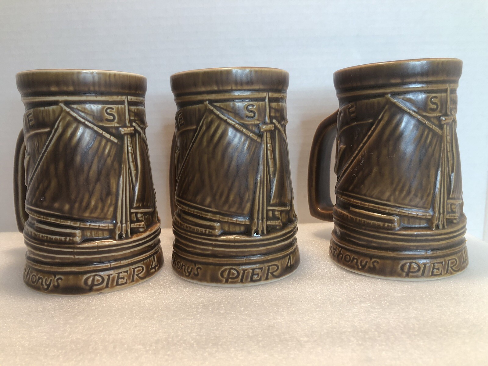 Anthony’s Pier 4 Mug Lot Of 3 Hall Pottery Alice S Wentworth Boston MA Vintage