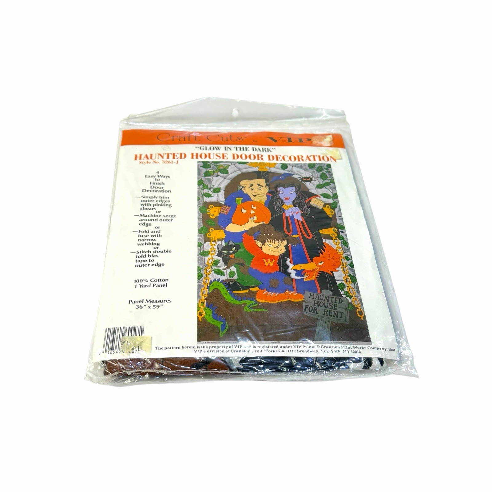 Vintage 90’s Cranston Halloween Fabric Glow in Dark Door Decoration NEW Sealed