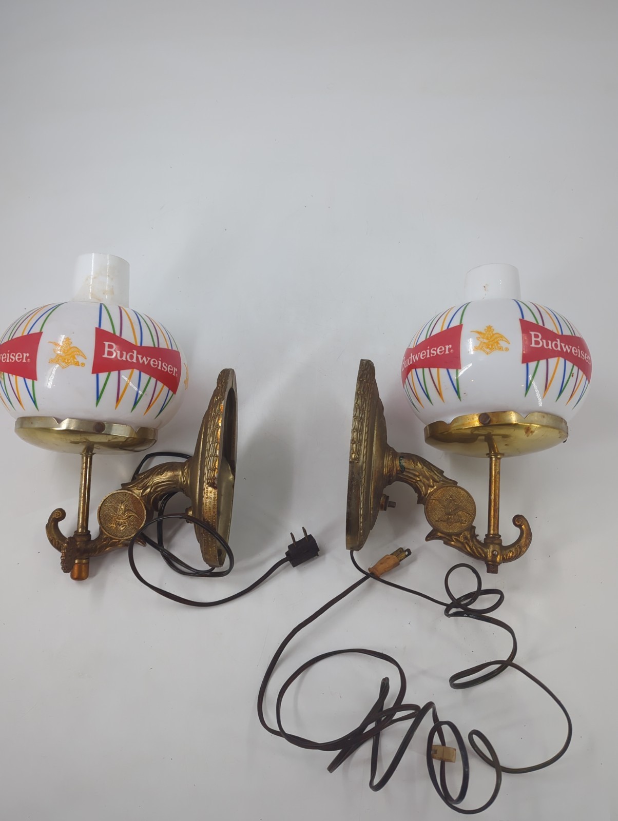 Vintage Budweiser 1950-60 Bar Globe Wall Sconce Oil Lamp Style Glass Brass Works