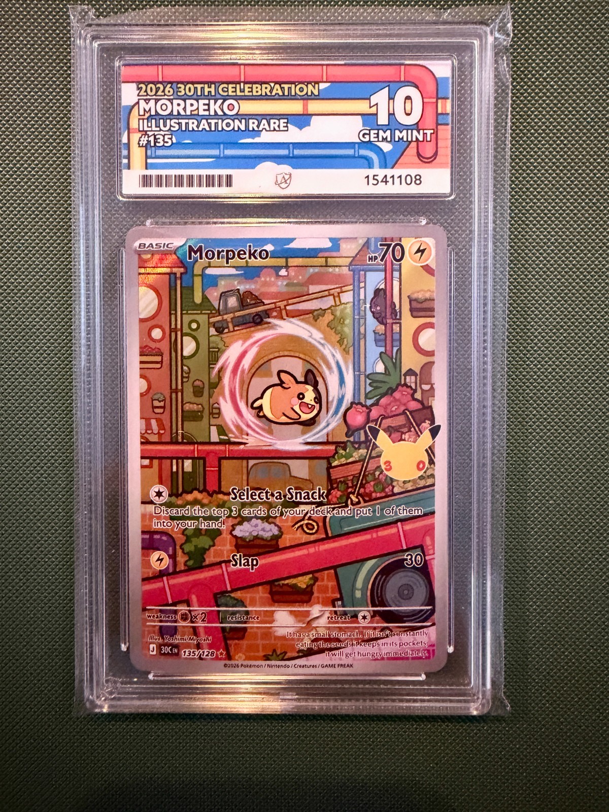Pokemon Morpeko 135/128 Ace 10 30th Celebration Gem Mint Perfect Subgrades