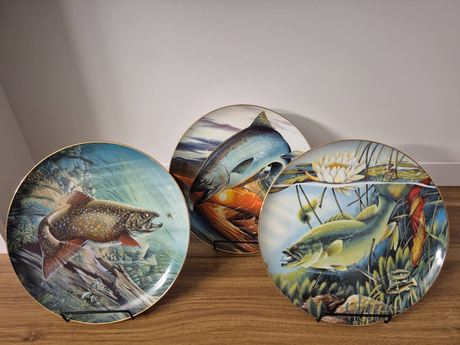 Vtg 1983 John Eggert Anglers Dream Collector Plates Lot 3 Bass Trout Salmon