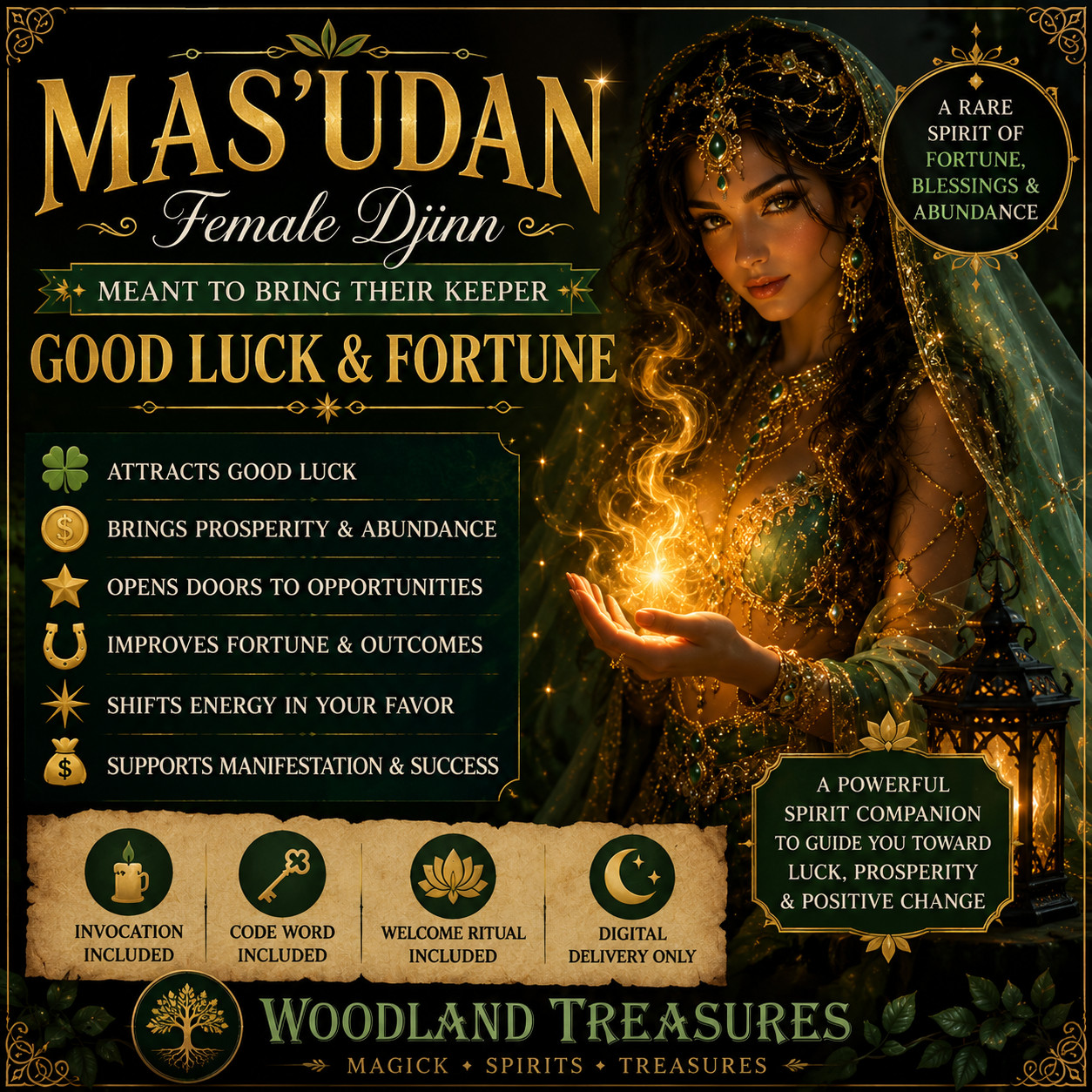 MAS\'UDAN – Female Djinn of Fortune & Good Luck | Prosperity Spirit Companion