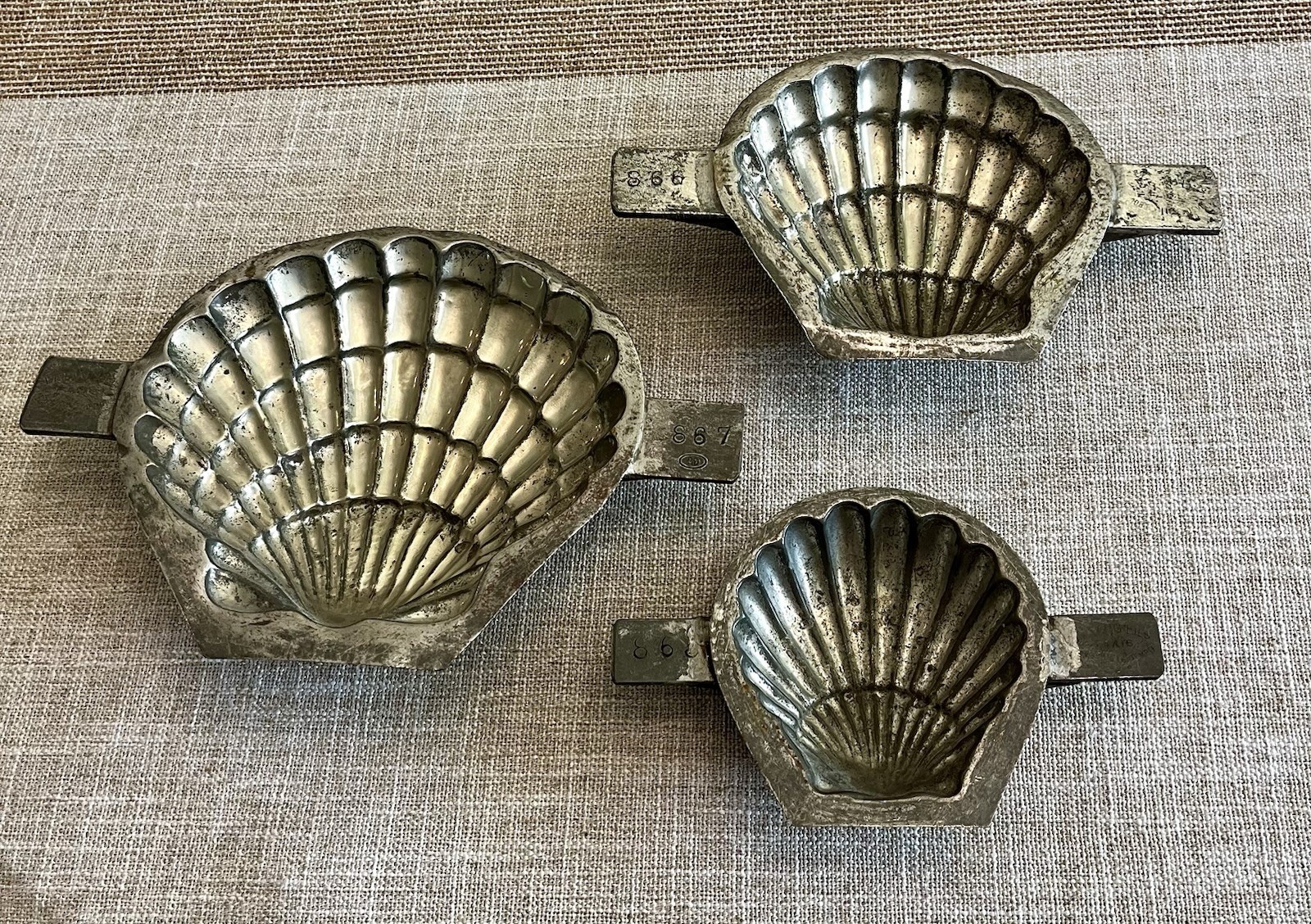 Antique Letang Fils Steel Chocolate Mold Set Of 3 Seashells