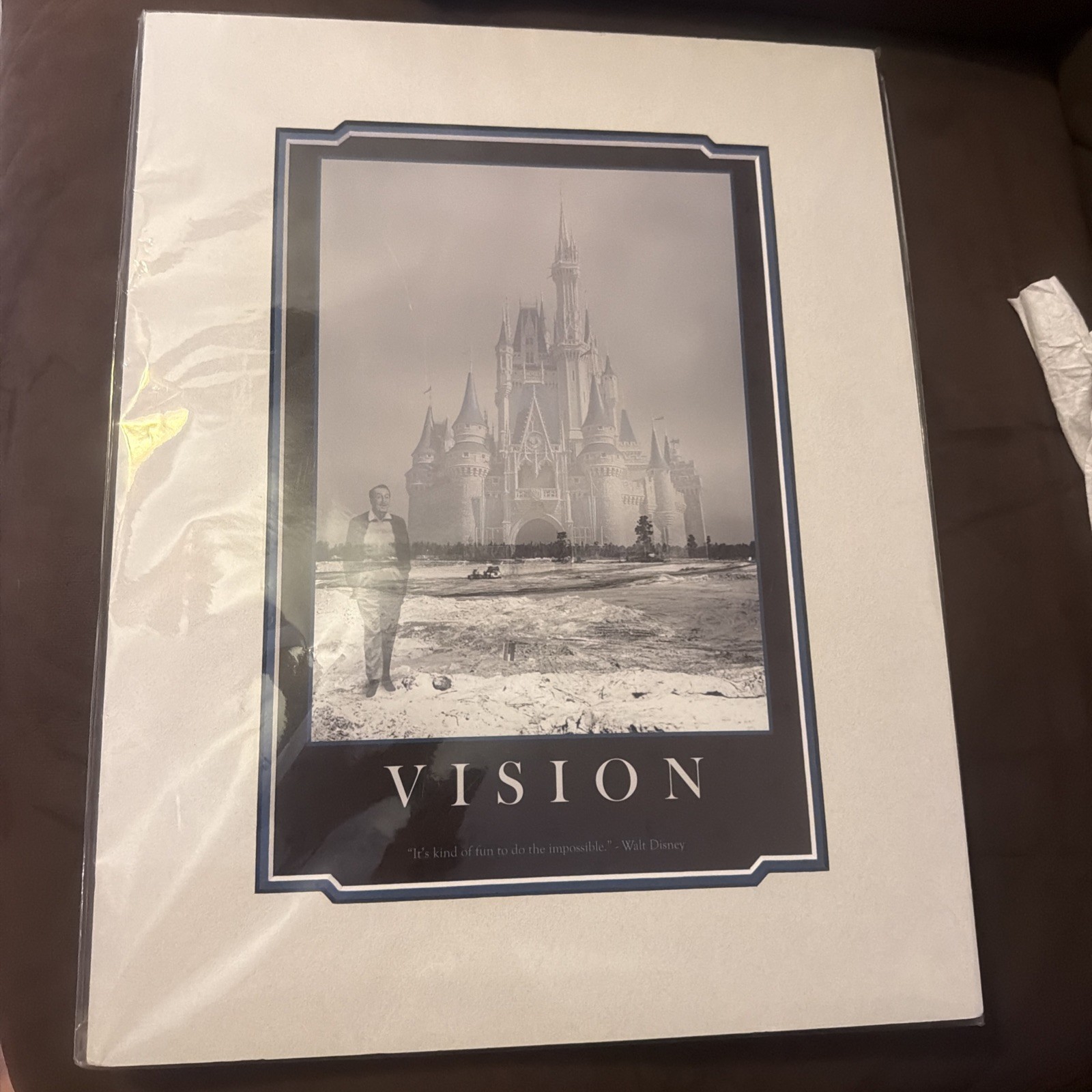 Walt Disney Vision Deluxe Art Print Matted Cinderella Castle With Quote 14x18