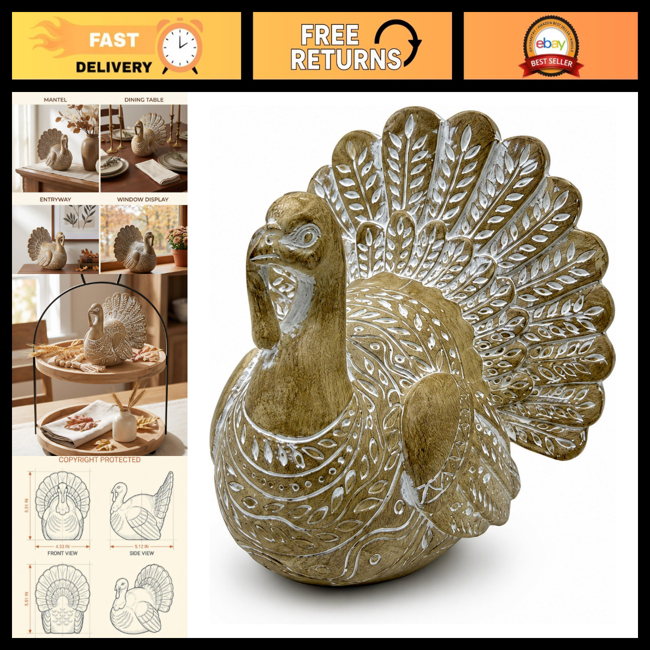 Thanksgiving Table Decor Turkey Figurine - Home Resin Decoration, Fall Accent Thanksgiving Table Decor Turkey Figurine - Home Resin Decoration, Fall Accent