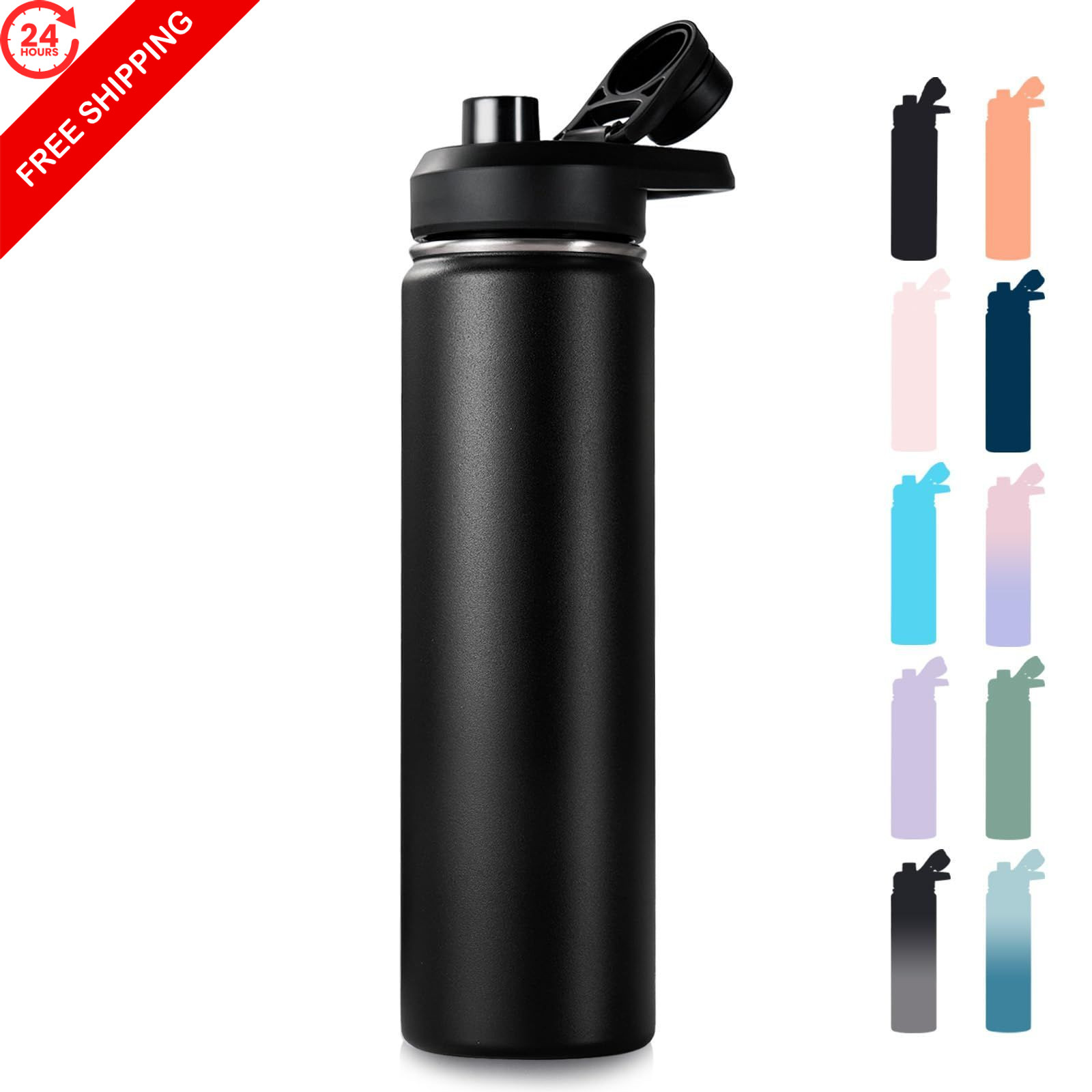 Fijinhom Insulated Water Bottle with Handle, 304 24 Ounces, 1 Lid - Black Fijinhom Insulated Water Bottle with Handle, 304 24 Ounces, 1 Lid - Black