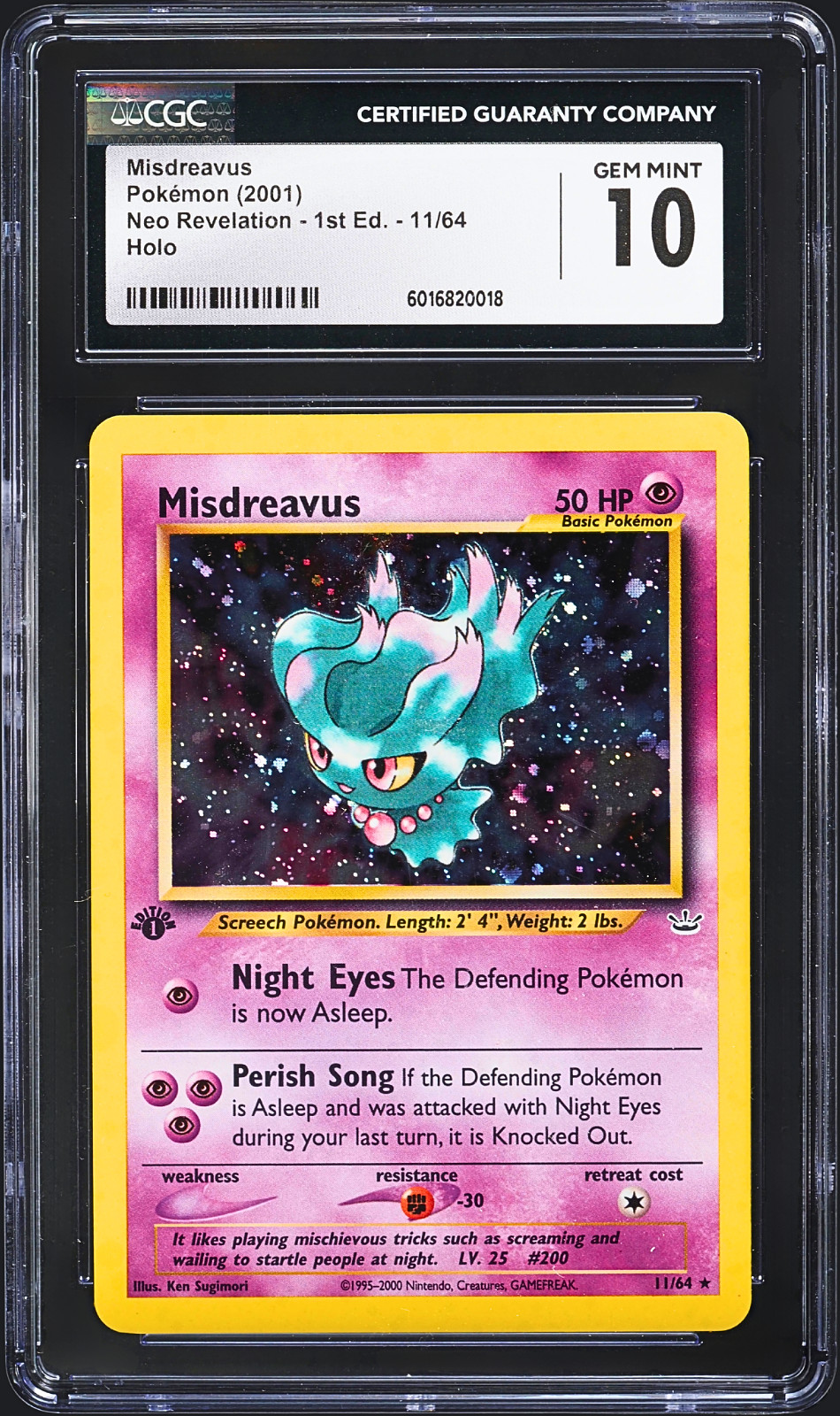 2001 POKÉMON 1ST EDITION MISDREAVUS NEO REVELATION HOLO #11/64 CGC 10 GEM MINT