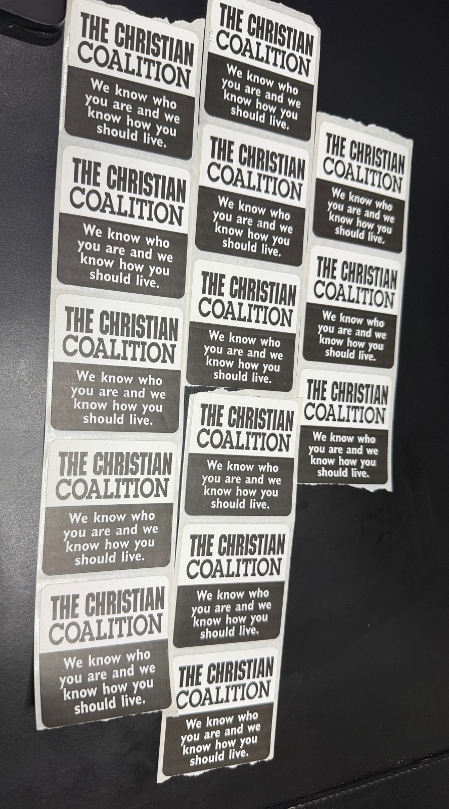 The Christian Coalition We Know Who You Are Parody Sticker Lot Strips Satire