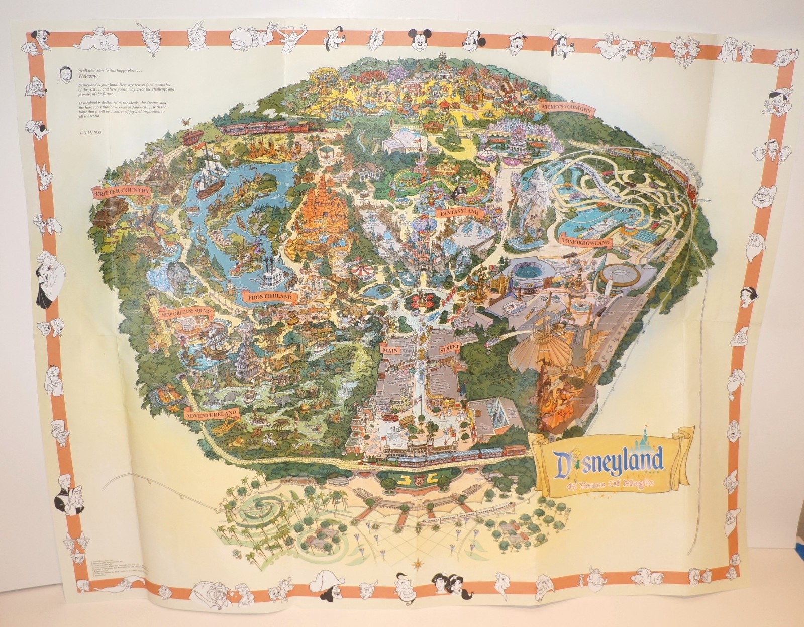 Vintage 1999 Disneyland Souvenir Color Map Disney 45 Years of Magic 26x34