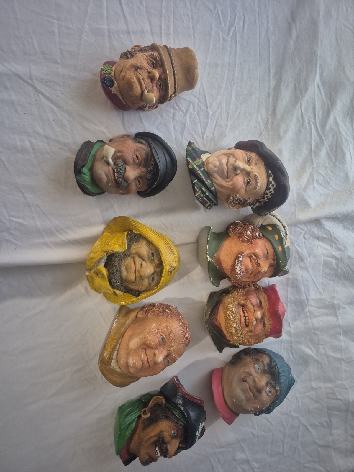 Vintage Bossons Chalkware Character Heads Lot of 9 Wall Plaques England