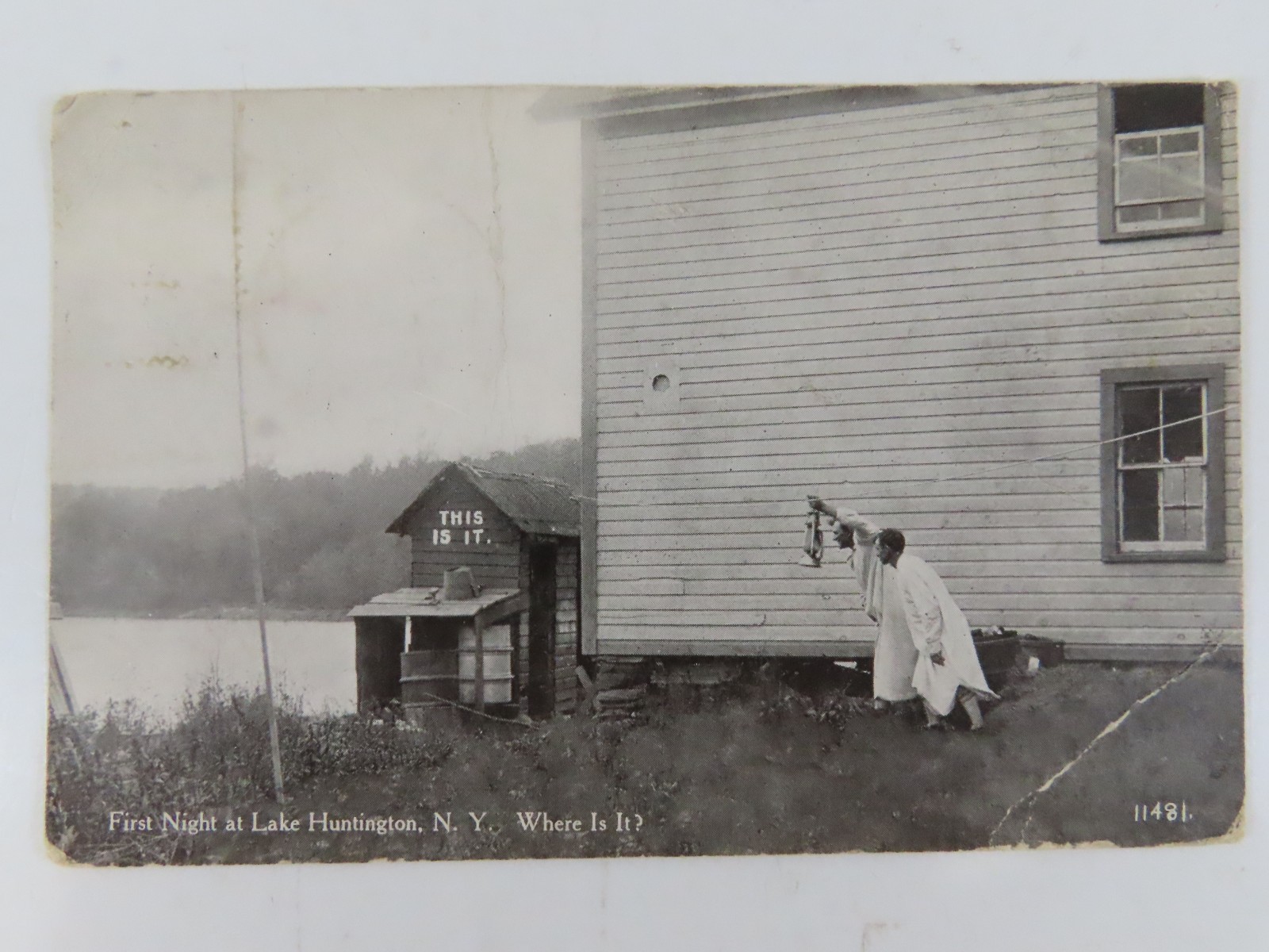 RPPC Postcard First Night At Lake Huntington NY Antique 1917 D275