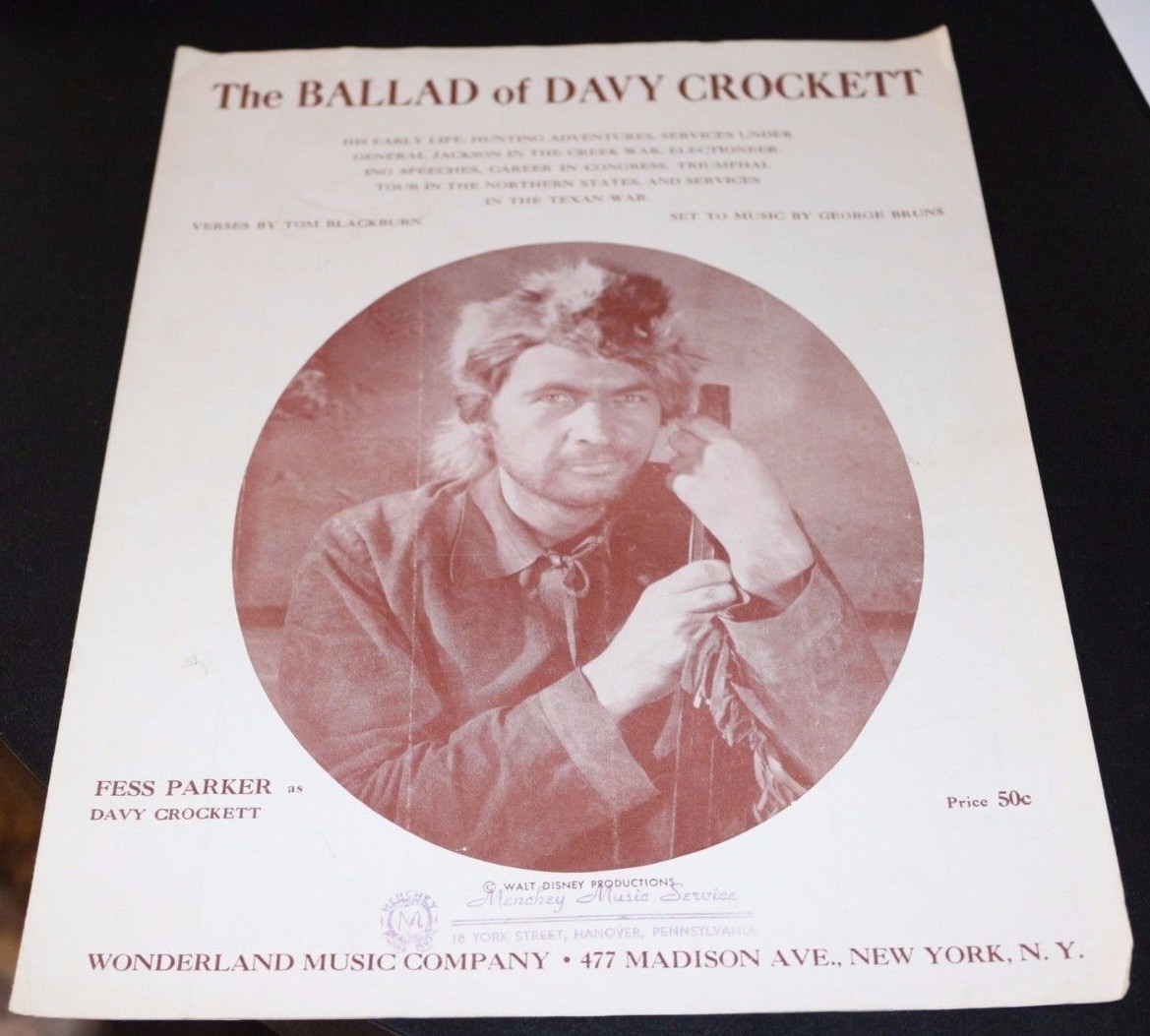 Davy Crockett Vtg Book Sheet Music Disney 1954 1950s Ballad  BKK-@