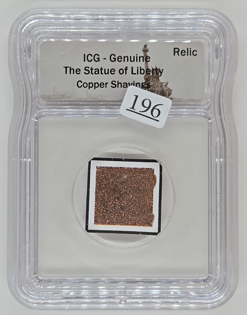 STATUE OF LIBERTY 🗽 COPPER SHAVINGS CARDED Relic Artifact ICG Certified  #96