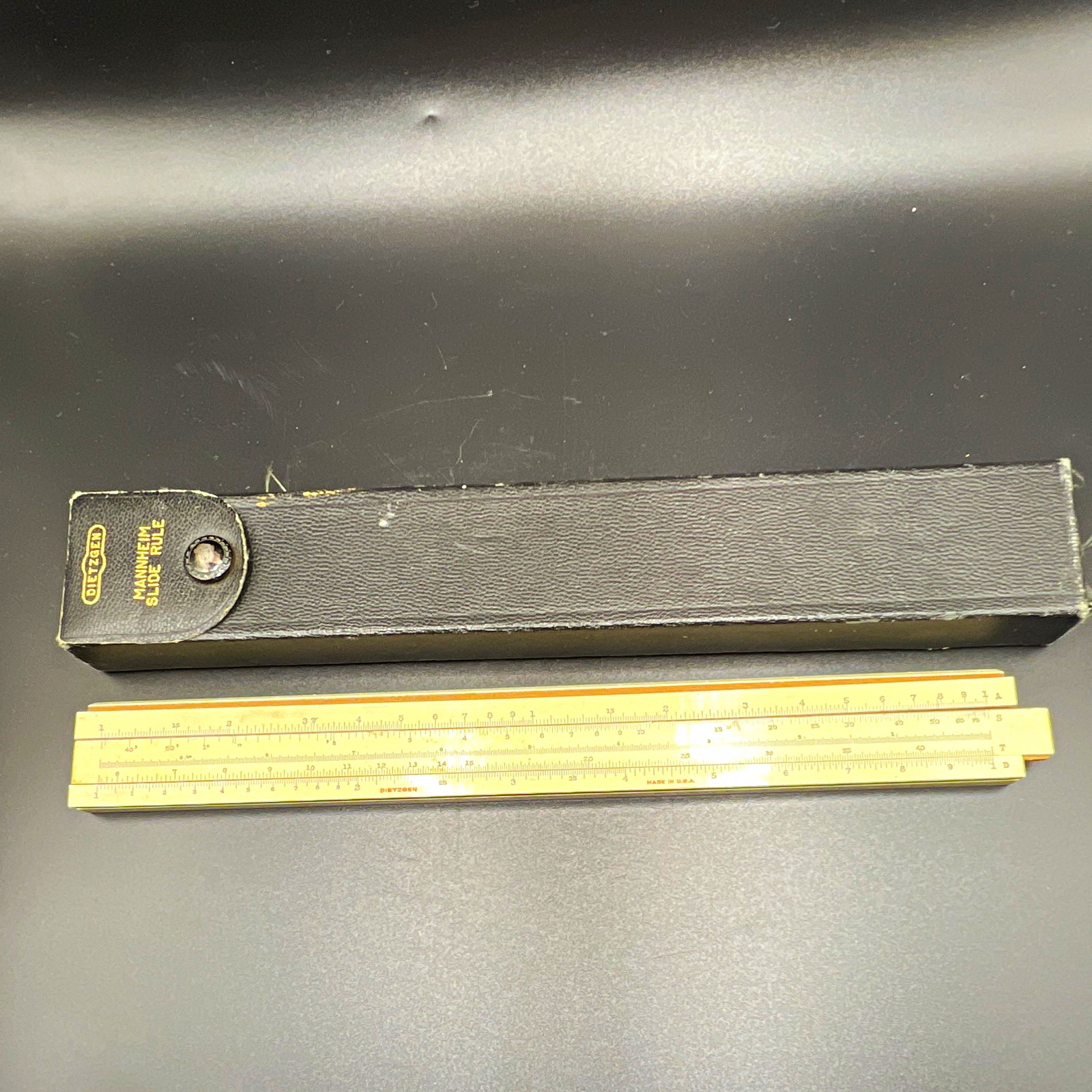 Antique Dietzgen Mannheim Slide Rule 1760P Wood Cellulose Original Case 1920s