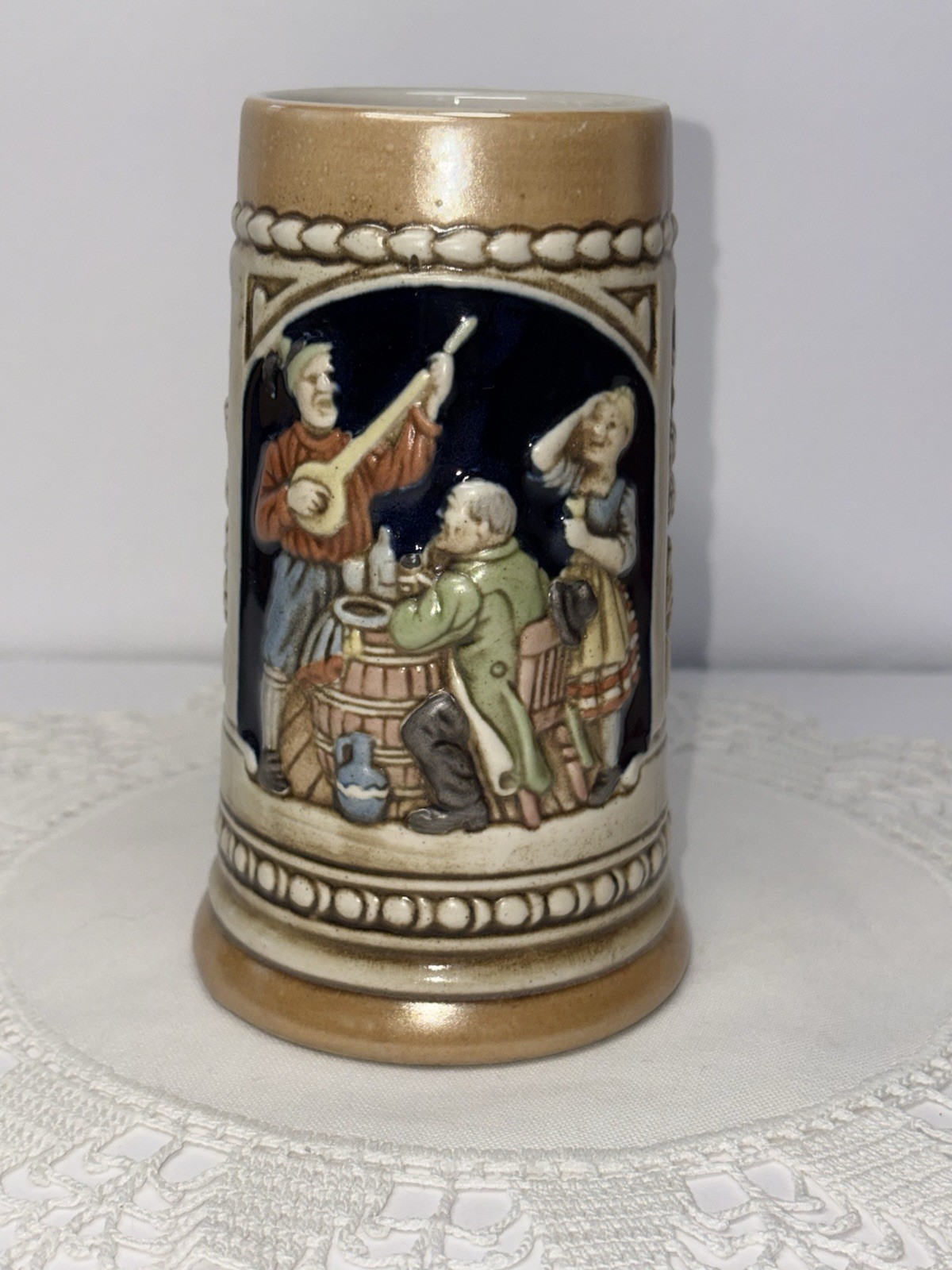 Vintage Ceramarte Ceramic Beer Stein Featuring A German Tavern Scene
