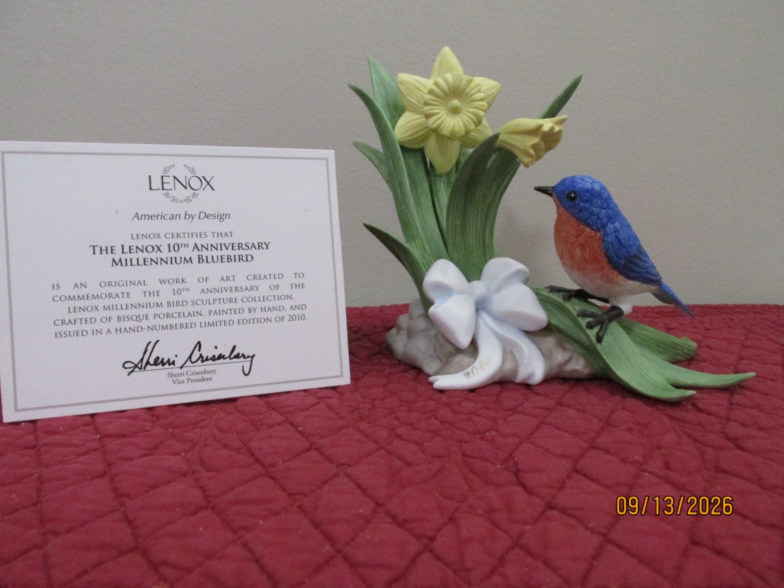 LENOX MILLENNIUM BLUEBIRD - 10 Anniversary 2010 Bird sculpture -- NEW in BOX COA