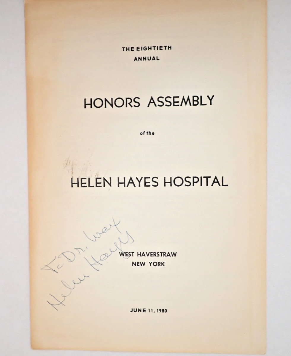 Helen Hayes Signed Inscribed Program 1980 Hospital EGOT Actress Autograph NY