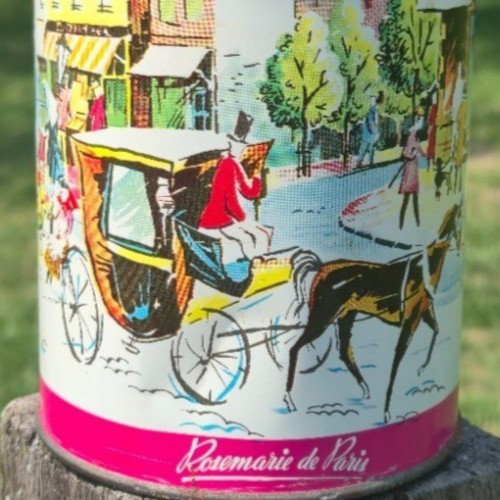 Vintage French Pink Candy Tin Rosemarie De Paris 1940s canister Paris art scene