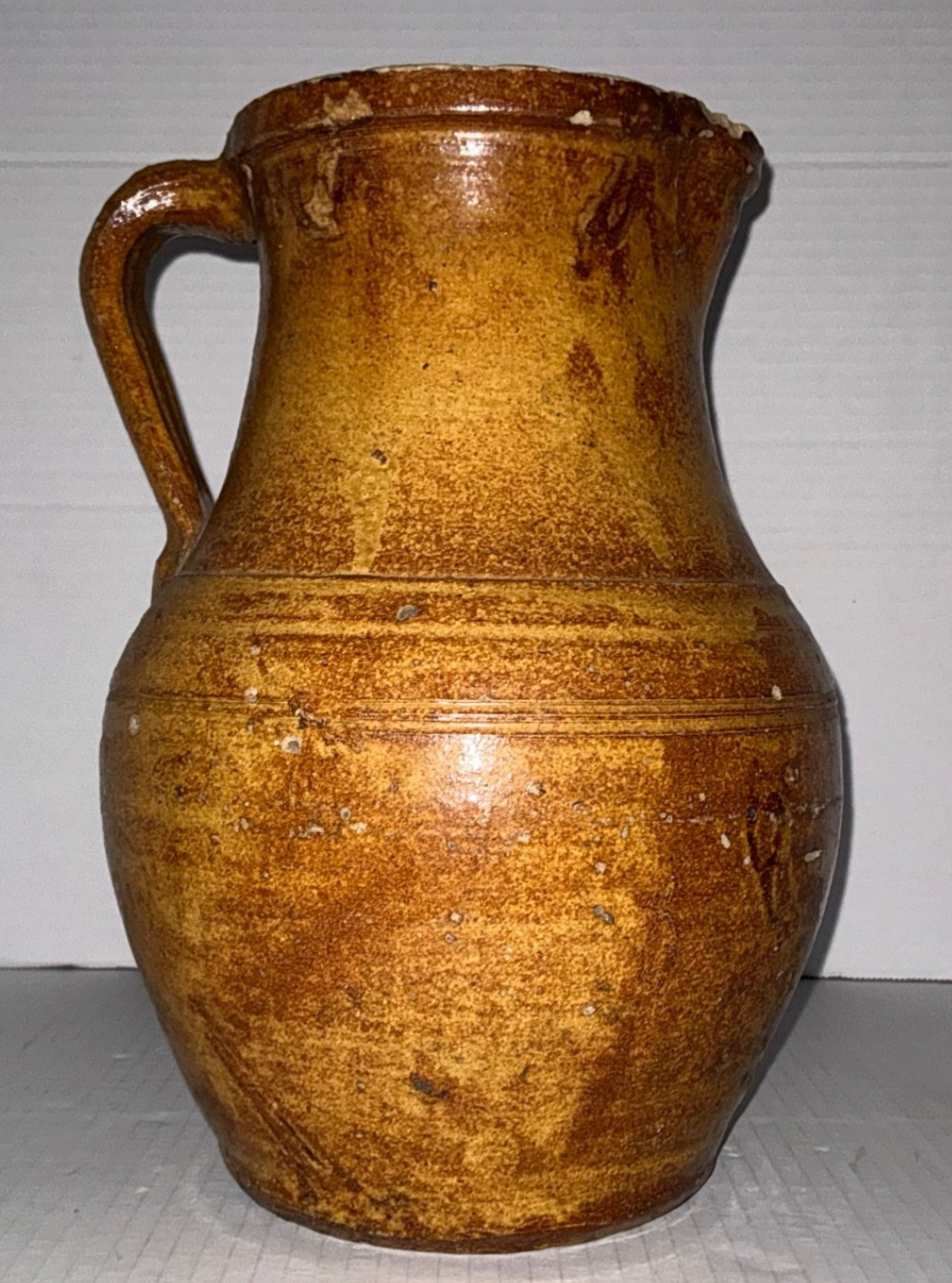 Antique Earthen/Stoneware Pitcher Red Mustard Brown Europe or US Western NC Find