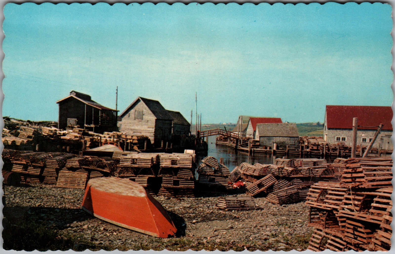 Vintage Postcard Boat Dock Lobster Trap Fisherman Sanford Canada Nova Scotia VTG