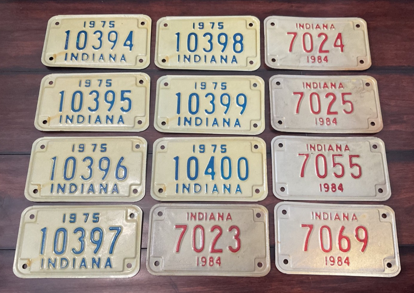 RARE LOT 12 NOS INDIANA MOTORCYCLE LICENSE PLATES 1975 1984 ORIGINAL CONSECUTIVE