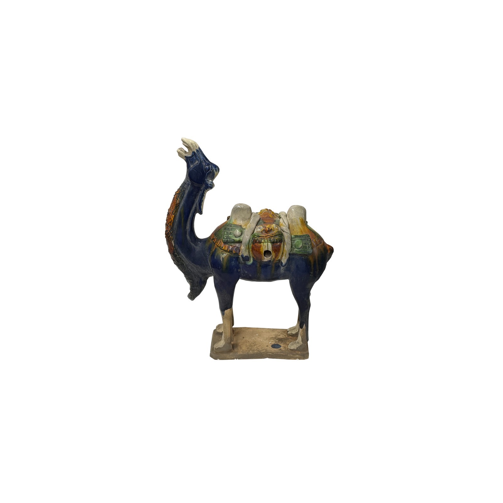 Oriental Ceramic Sancai Dark Blue Brown Beige Fengshui Art Camel Figure GB883
