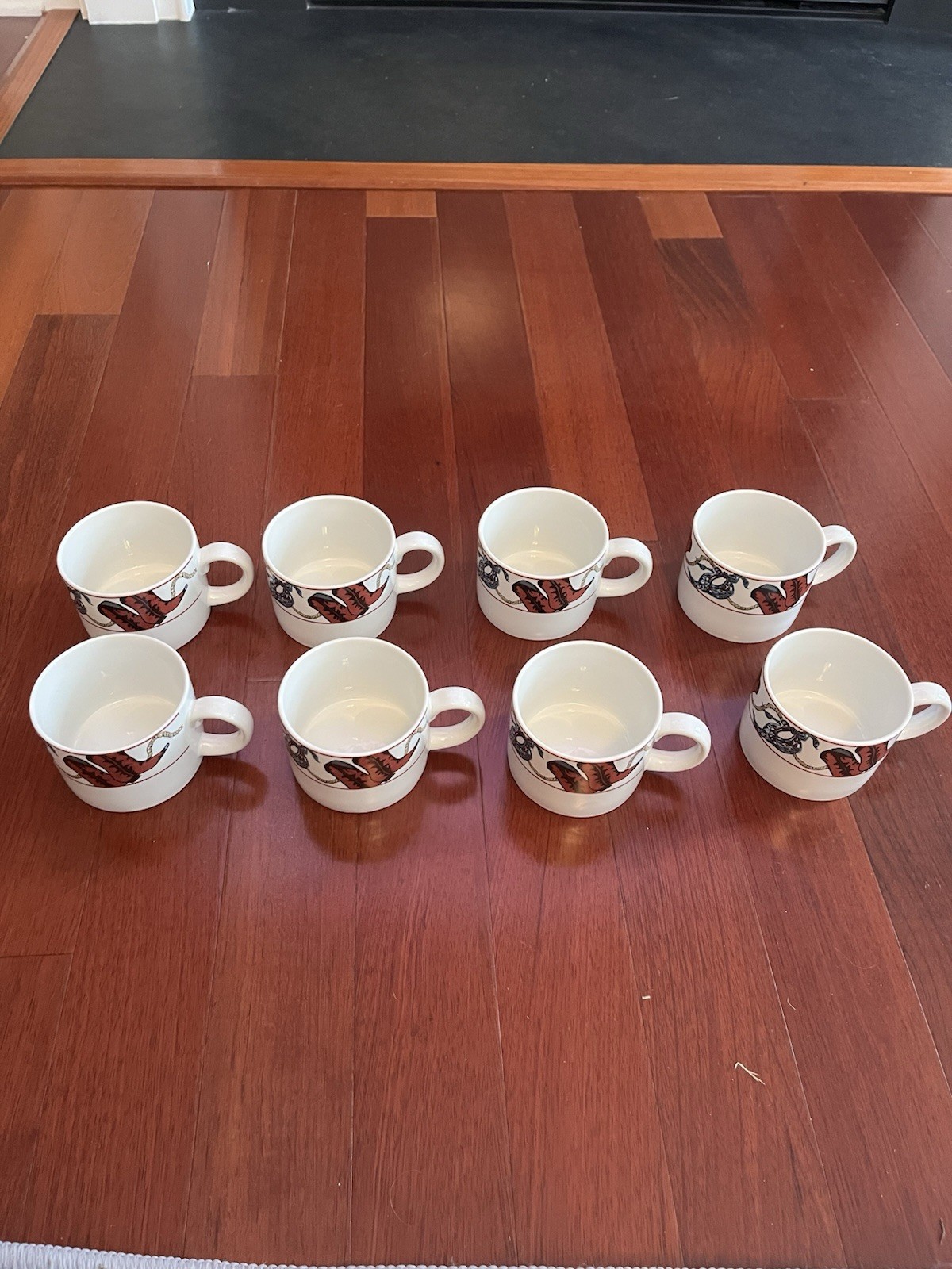 Vintage 1992 Sakura Laredo Western Cowboy Boots Coffee Mugs Set of 8 Stoneware