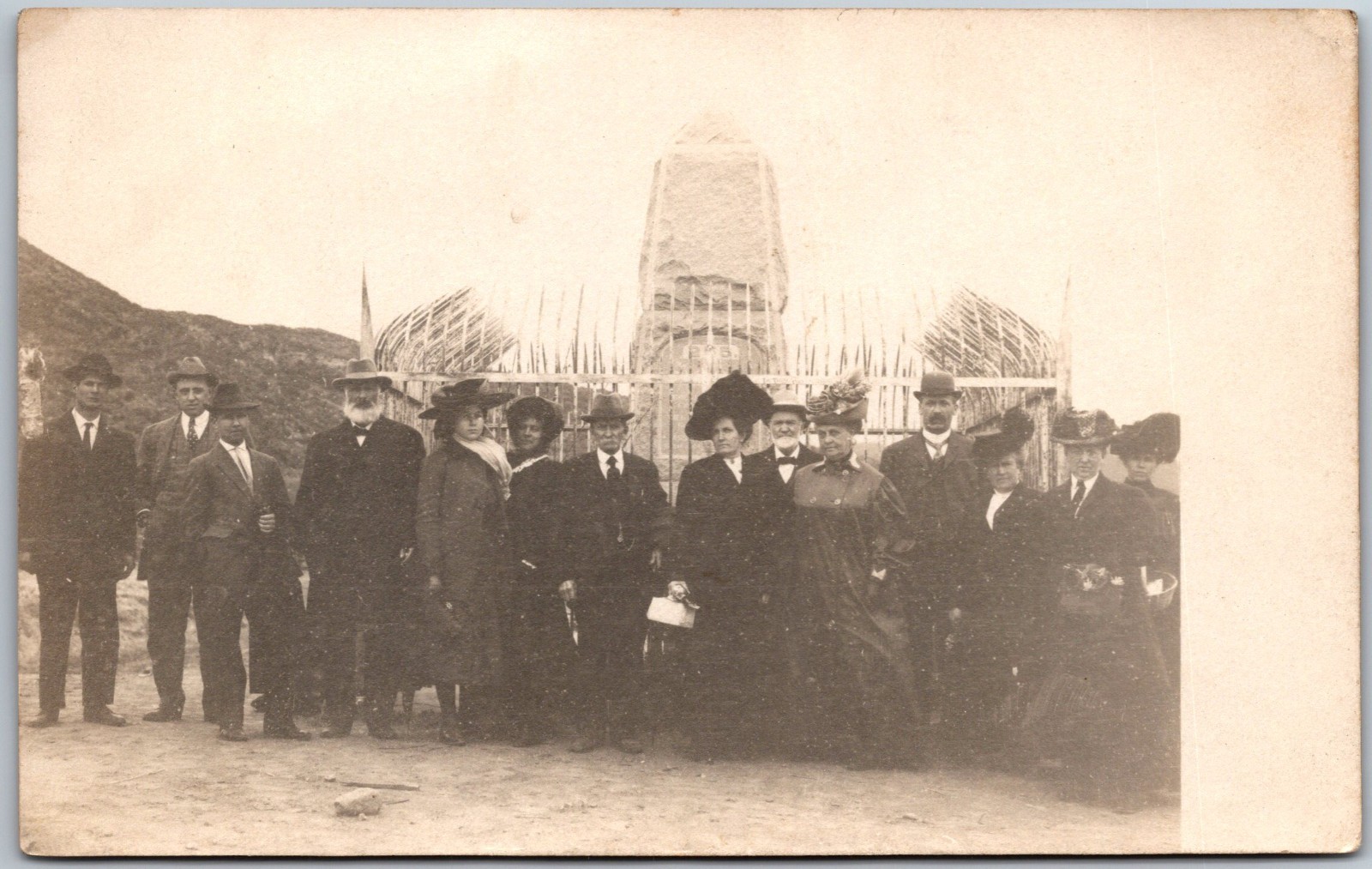 US Mexico Border Monument Group Photo San Diego Tijuana 1910 RPPC Postcard 1376