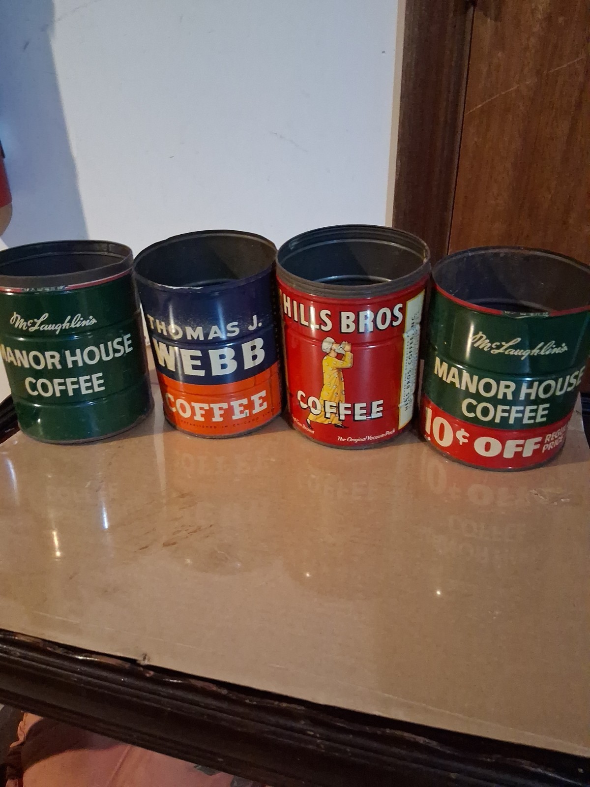 4 Vintage ORIGINAL Tin Coffee Cans