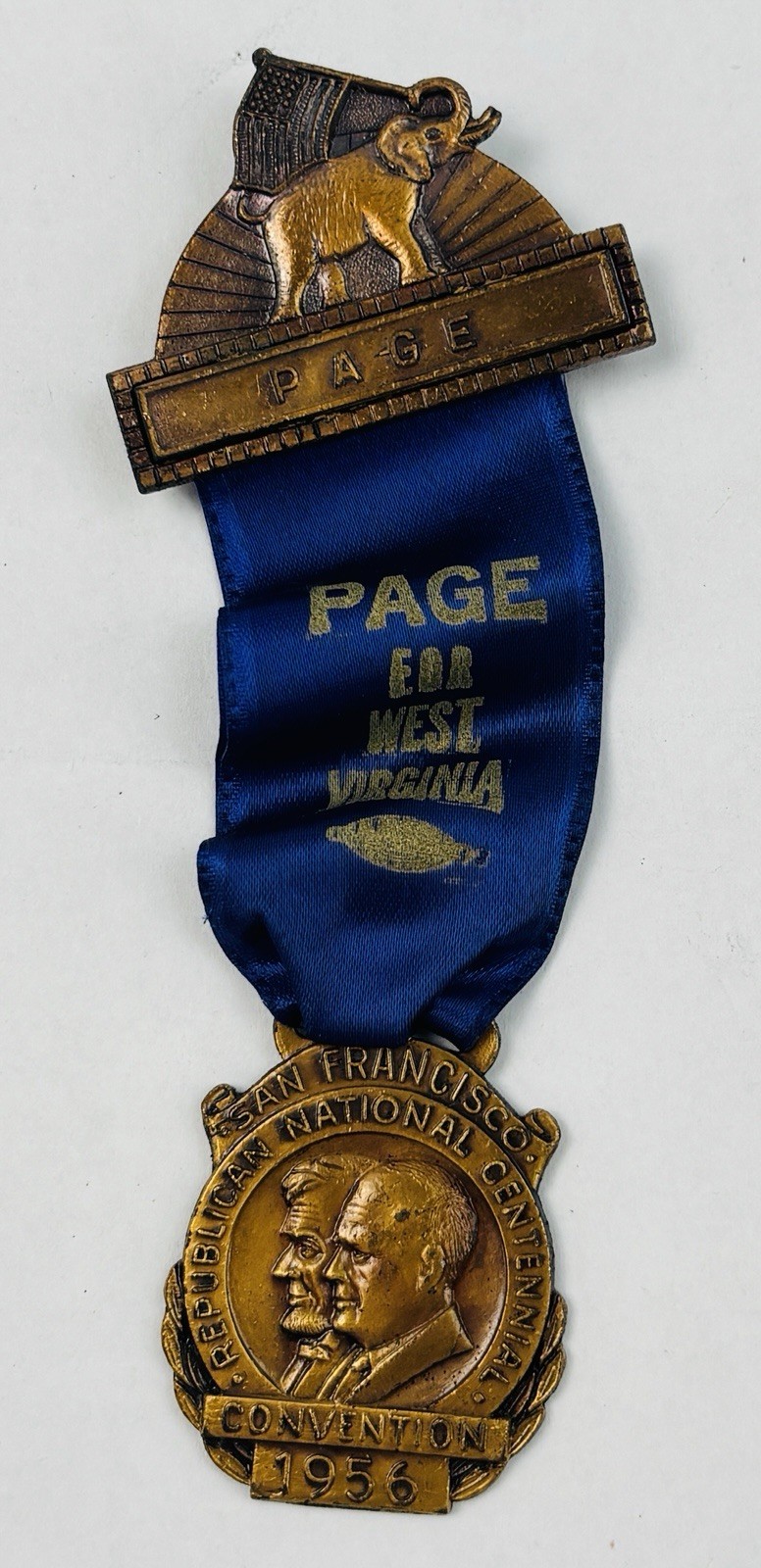 Rare 1956 RNC West Virginia Page Badge Eisenhower Lincoln Centennial Medal GOP