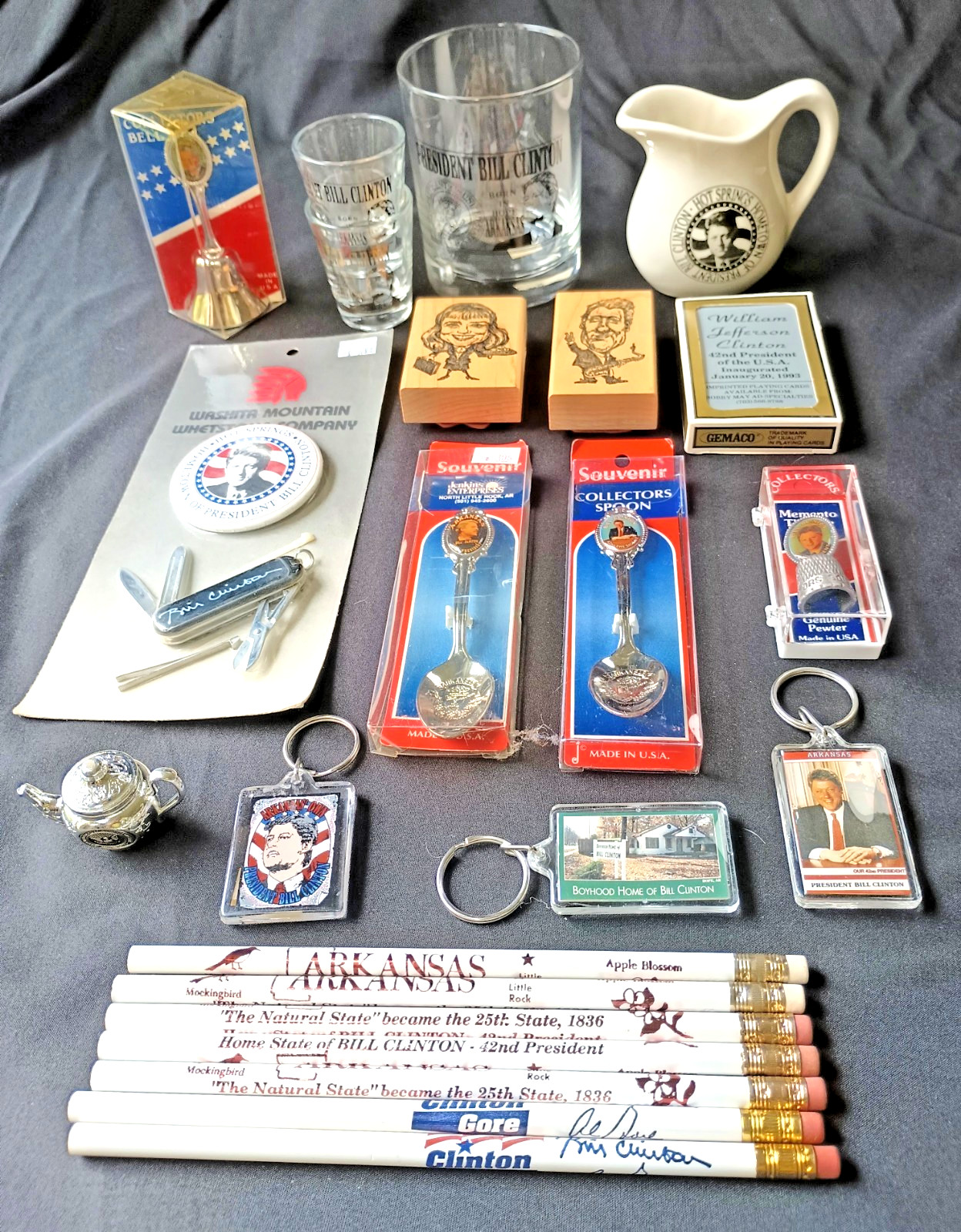 23pc VTG Bill Clinton Memorabilia Lot Rare Campaign Souvenirs Arkansas Pep