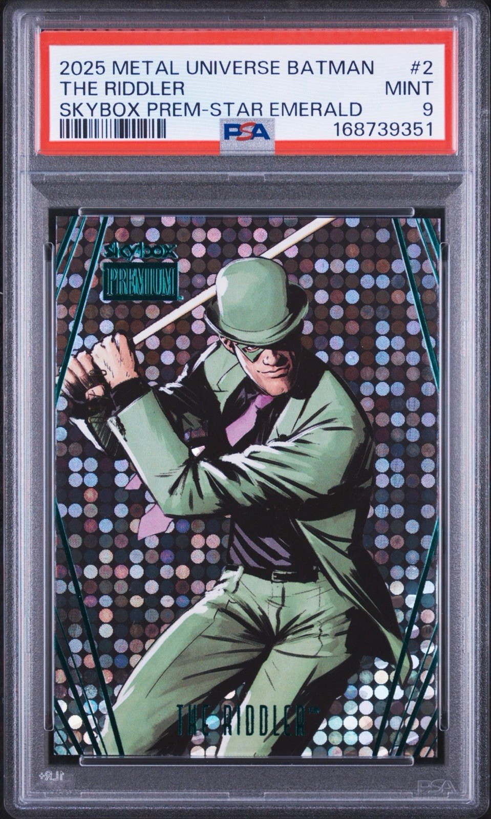 PSA 9 2025 SKYBOX METAL BATMAN SKYBOX PREMIUM STAR EMERALD #’d 4/10 THE RIDDLER