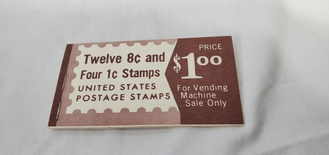 Vintage Unused Vending Stamp Book- Twelve 8c Eisenhower & Four 1c Jefferson