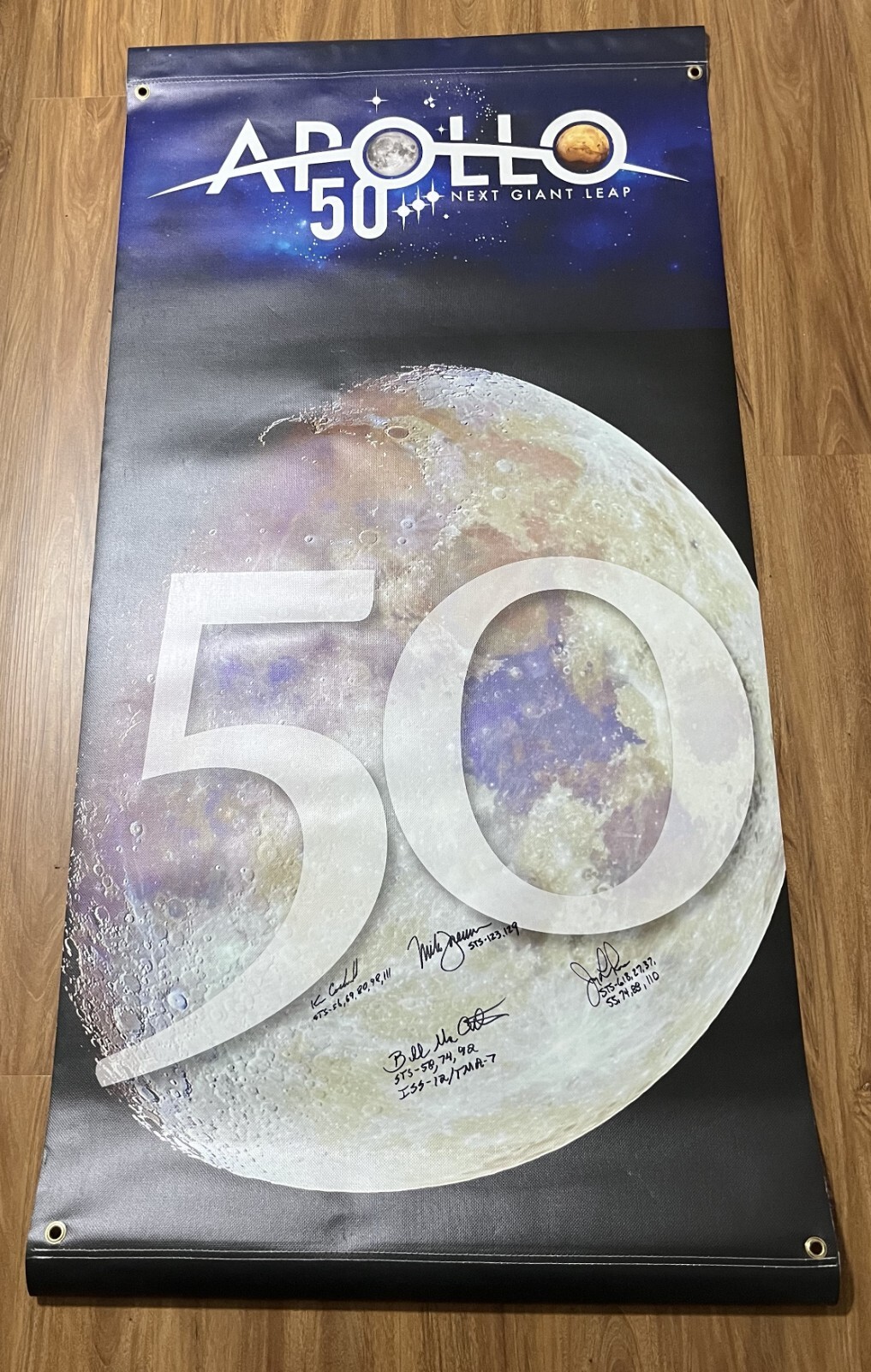 APOLLO Retro M Foreman K Cockrell Jerry L Ross Bill McArthur Signed NASA Banner