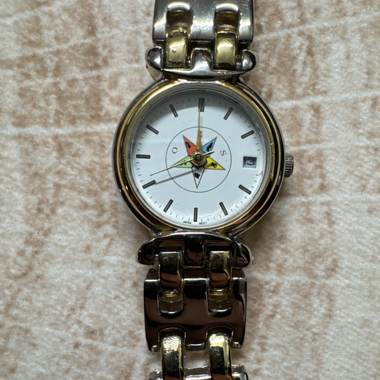Rare Vintage Order of the Eastern Star Masons Silver & gold woman's watch NOS